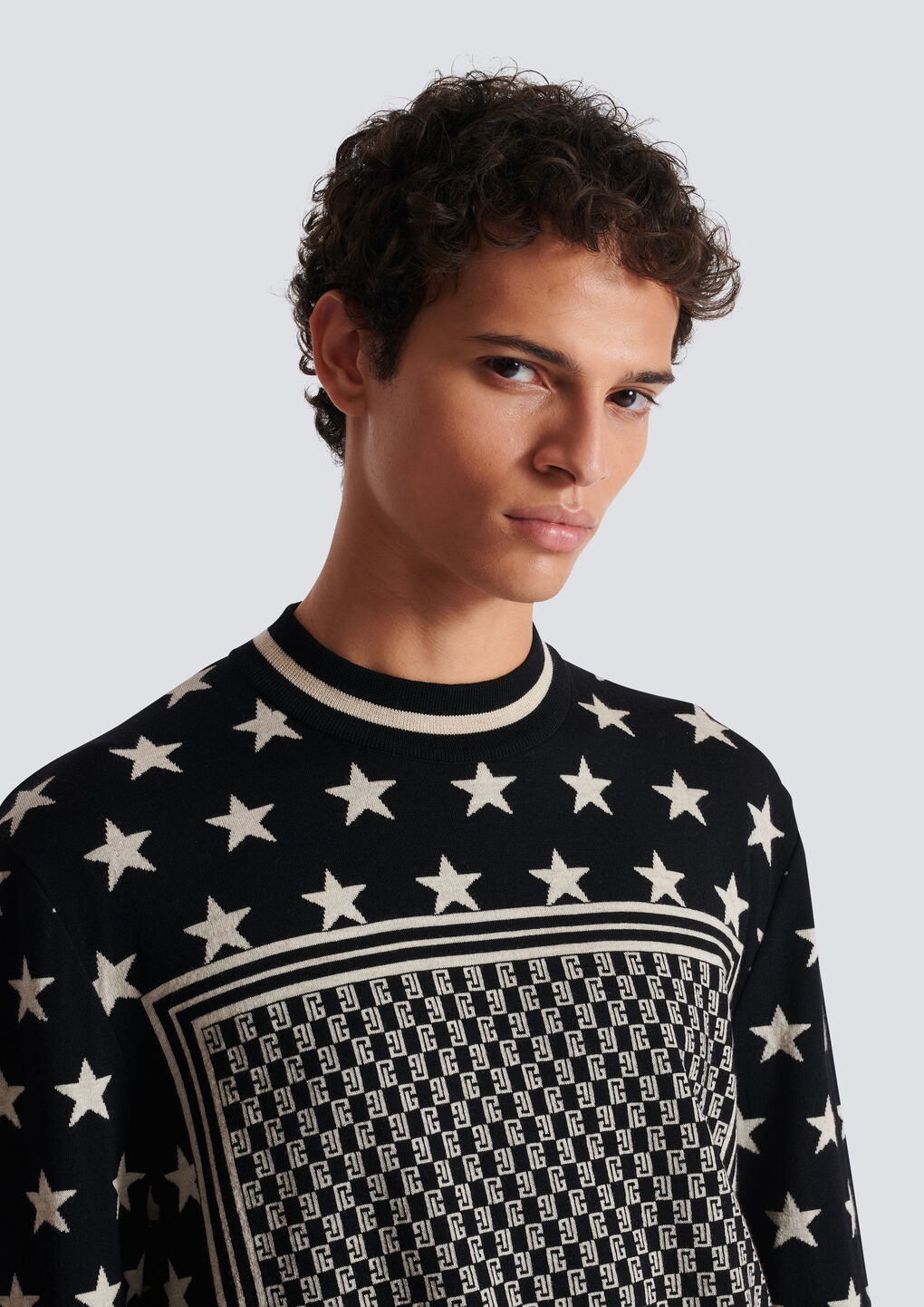 Shop Balmain Mini Monogram Stars Jumper In Black