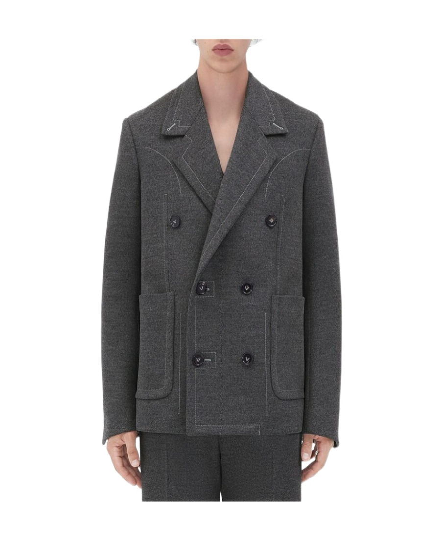 Bottega Veneta Logo Woolen Flannel Coat In Black