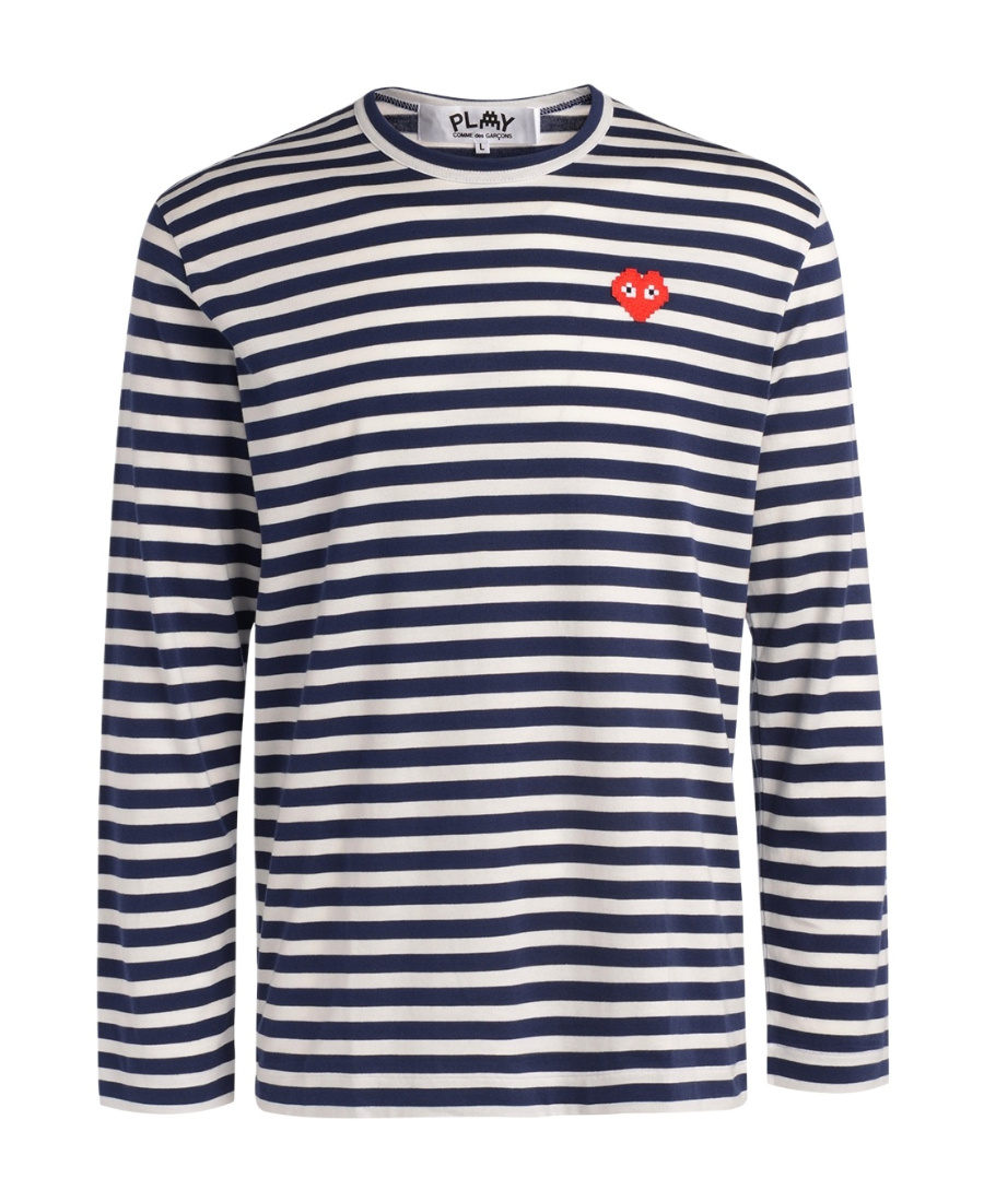 Comme Des Garçons Play Heart-patch Striped Cotton T-shirt In Blue