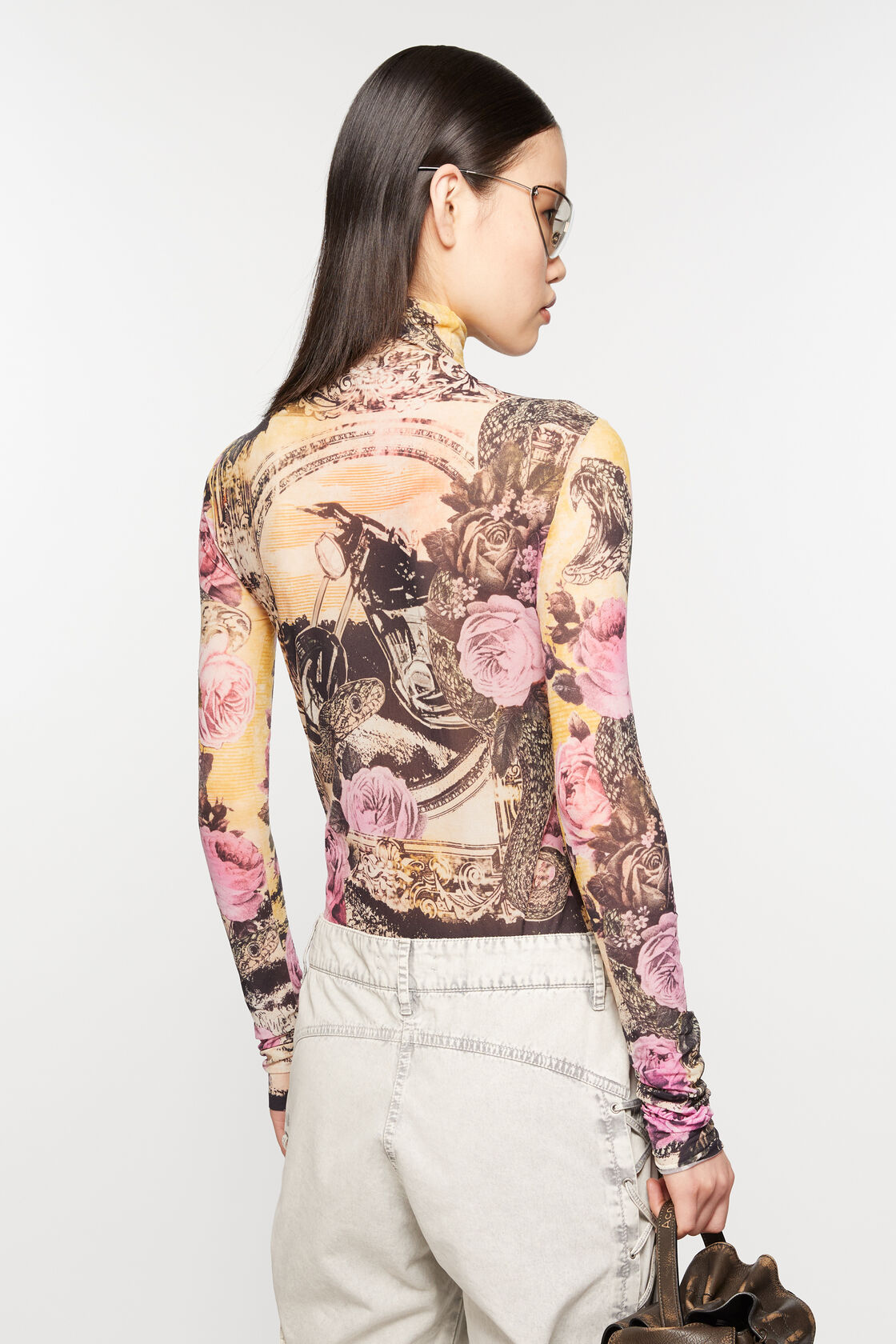 Acne Studios Multicolor Printed Turtleneck In Nude