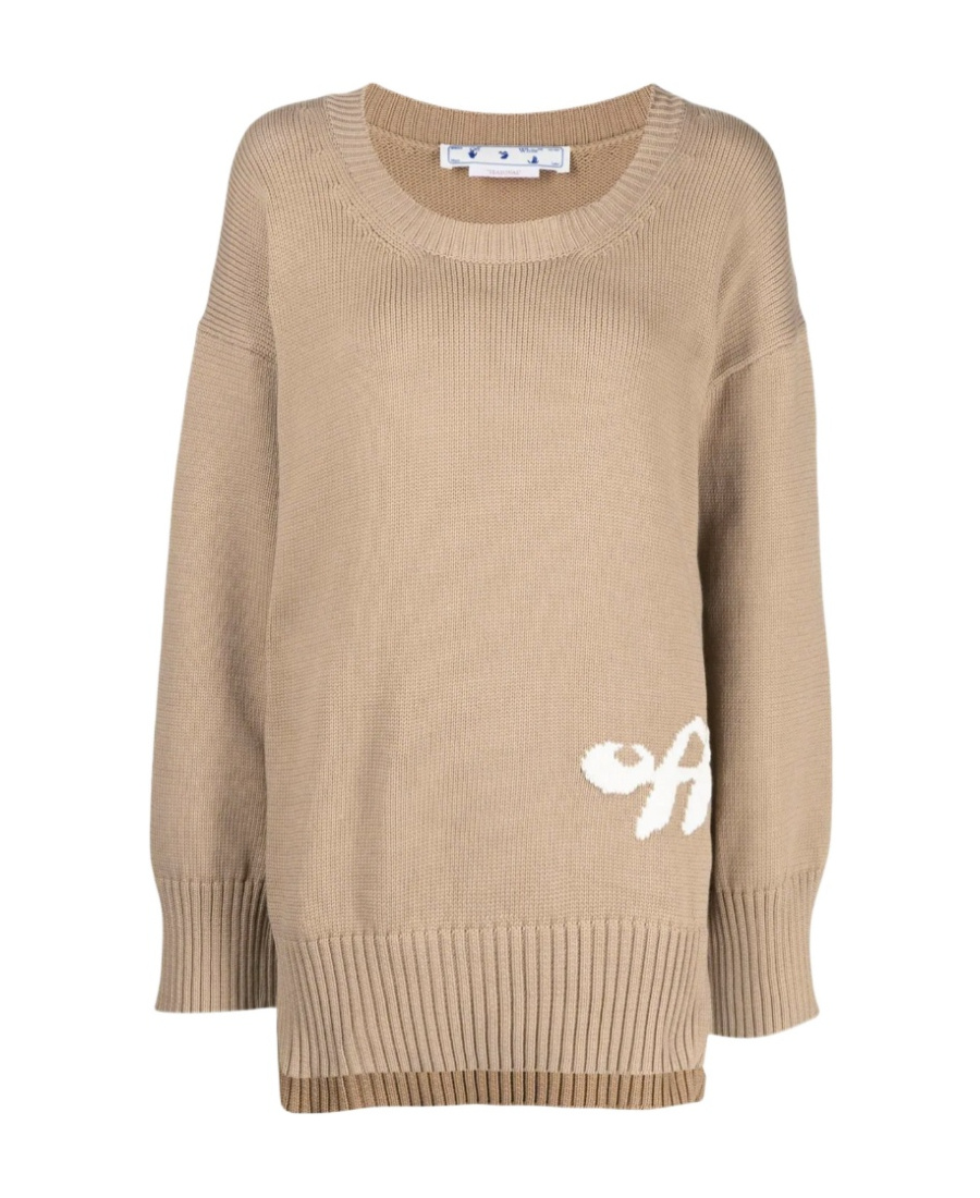 Off-white Intarsia-logo Ribbed Jumper In Nude