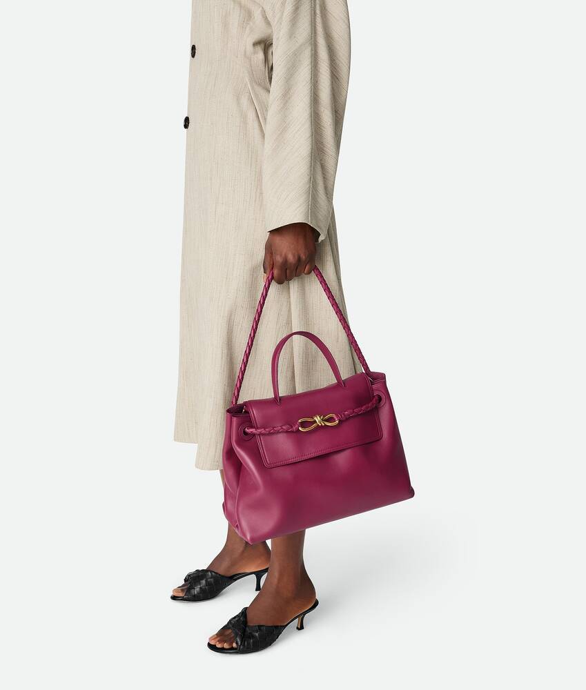 Bottega Veneta Andiamo Medium Leather Top-handle Bag In Red