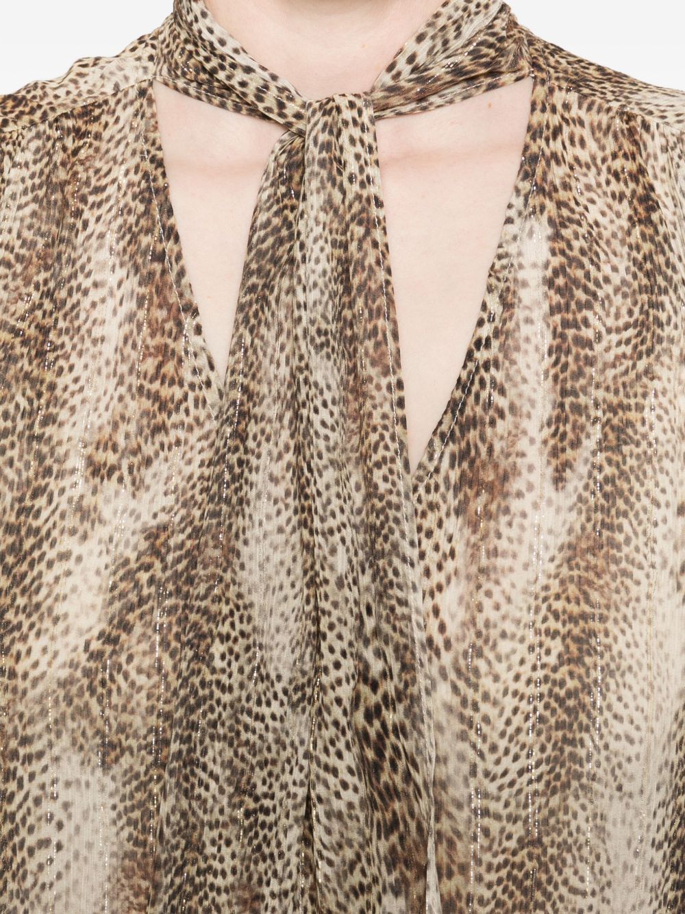 Twinset Animal-print Tie-neck Blouse In Brown
