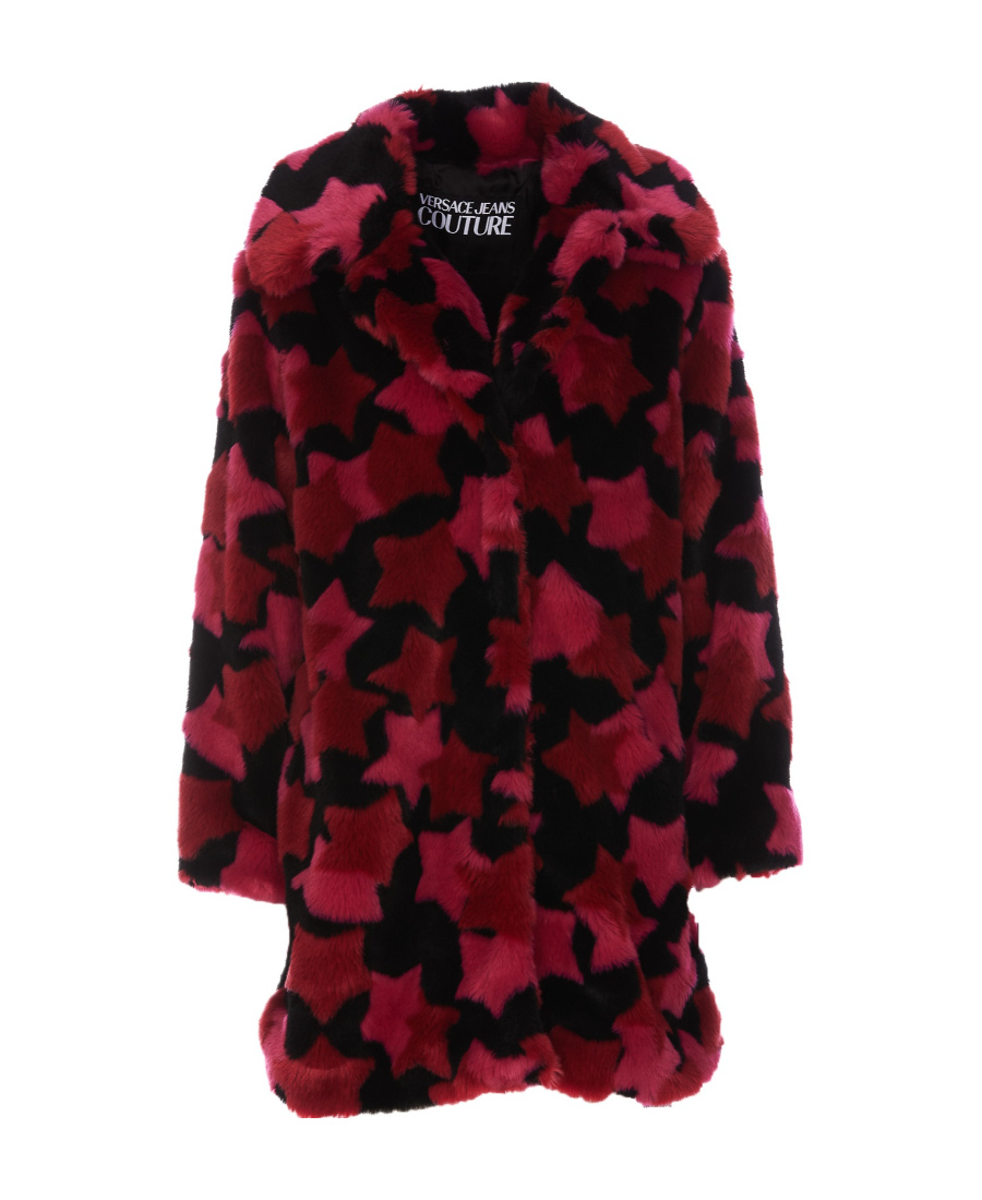 Versace Jeans Star-print Button-up Coat In Black