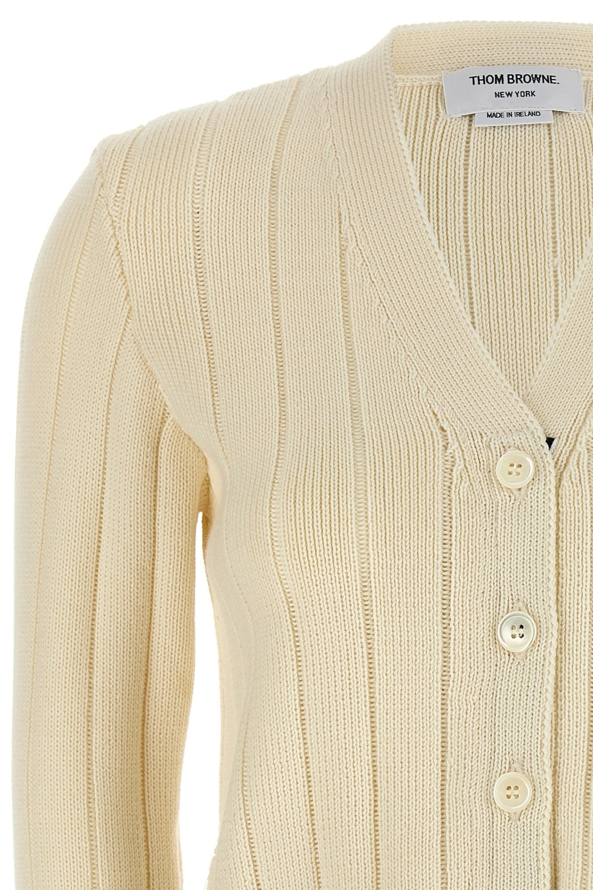 Thom Browne White Ladder Full Needle Rib Stitch Cardigan In Neutral