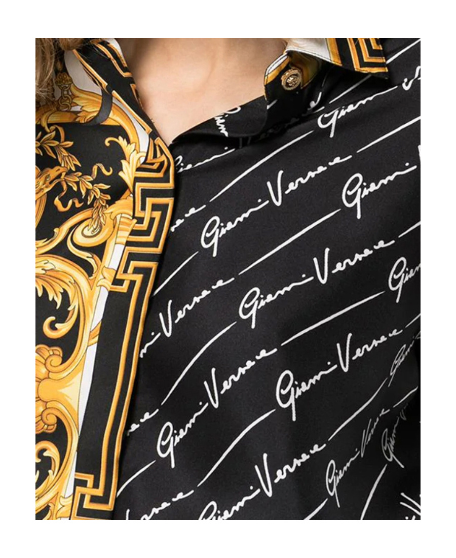 Versace Dual-print Buttoned Shirt In Black