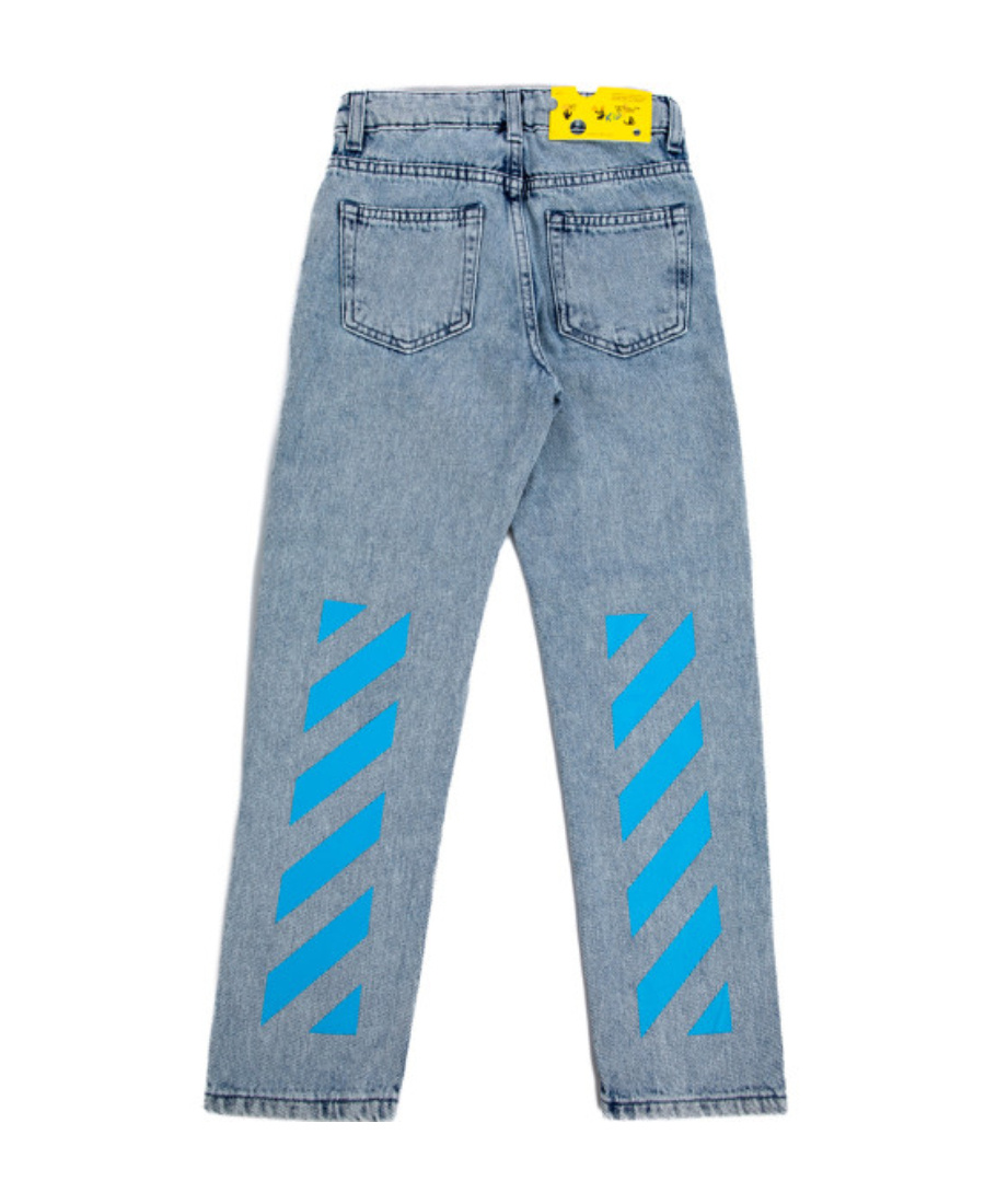 Off-white Diag-stripe Print Denim Jacket In Blue