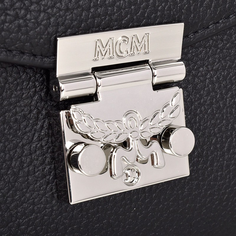 Mcm Litchi Emblem Single Shoulder Bag In Black