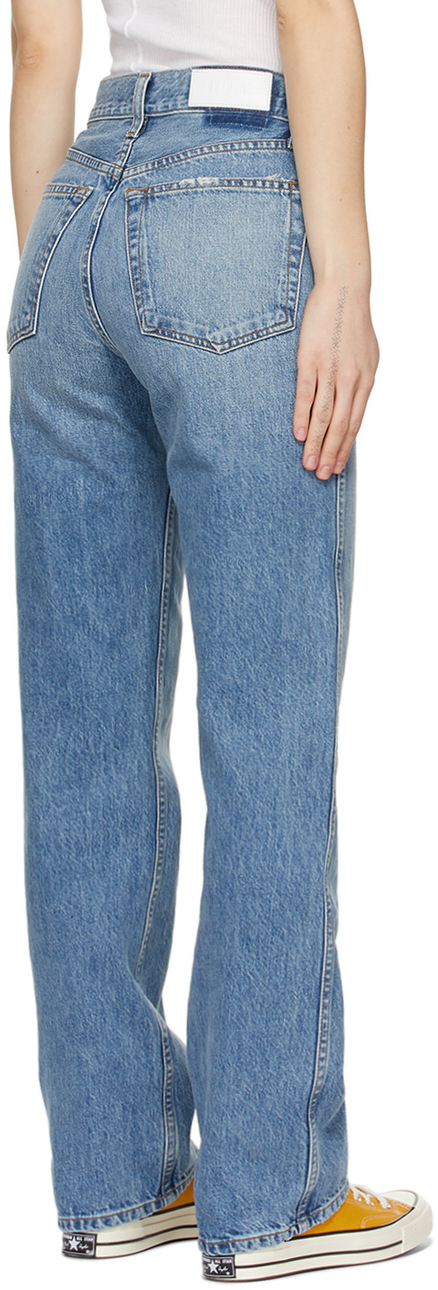 Re/done 90s Distressed High-rise Straight-leg Organic Jeans In Blue