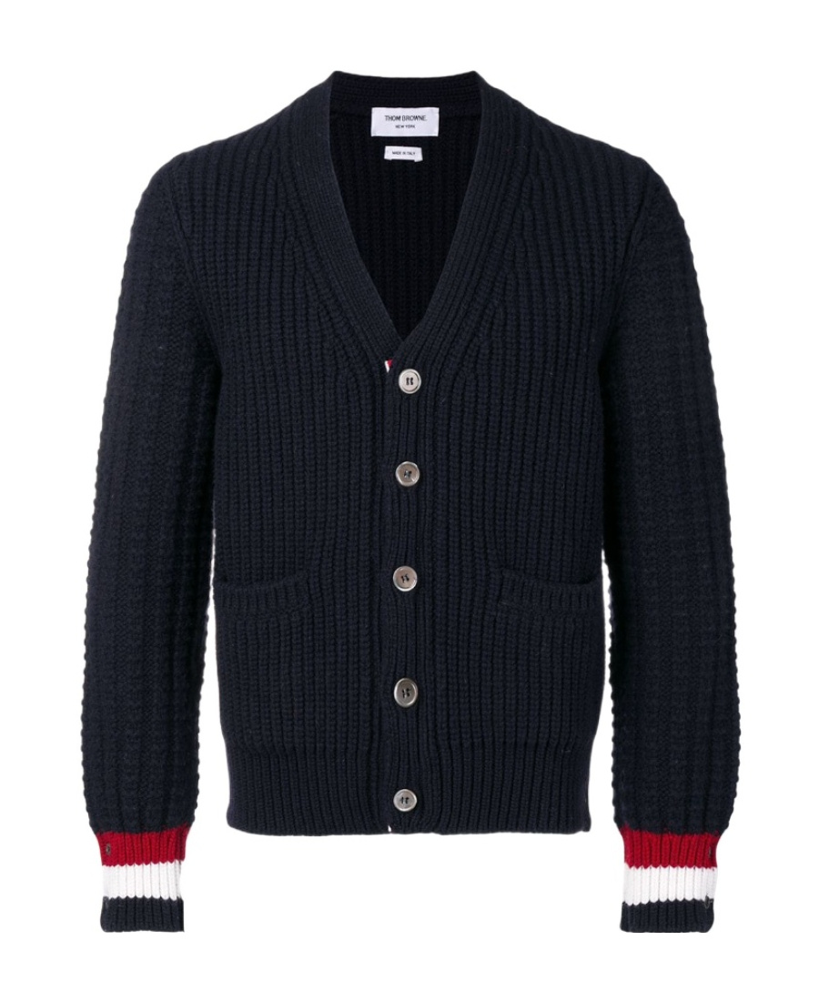 Shop Thom Browne V-neck Knitted Cardigan In Black