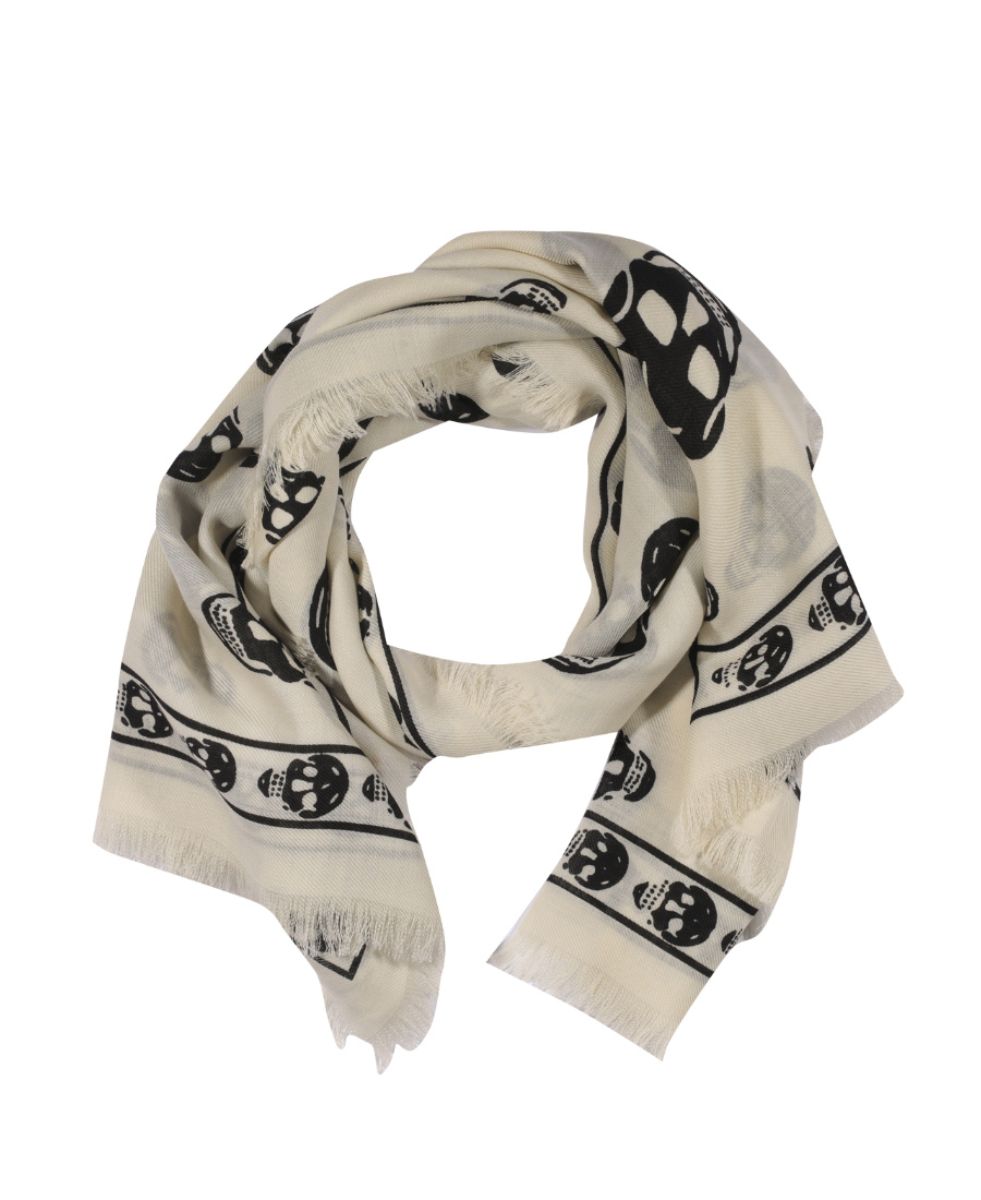 Alexander Mcqueen Skull-print Wool Scarf In Nude