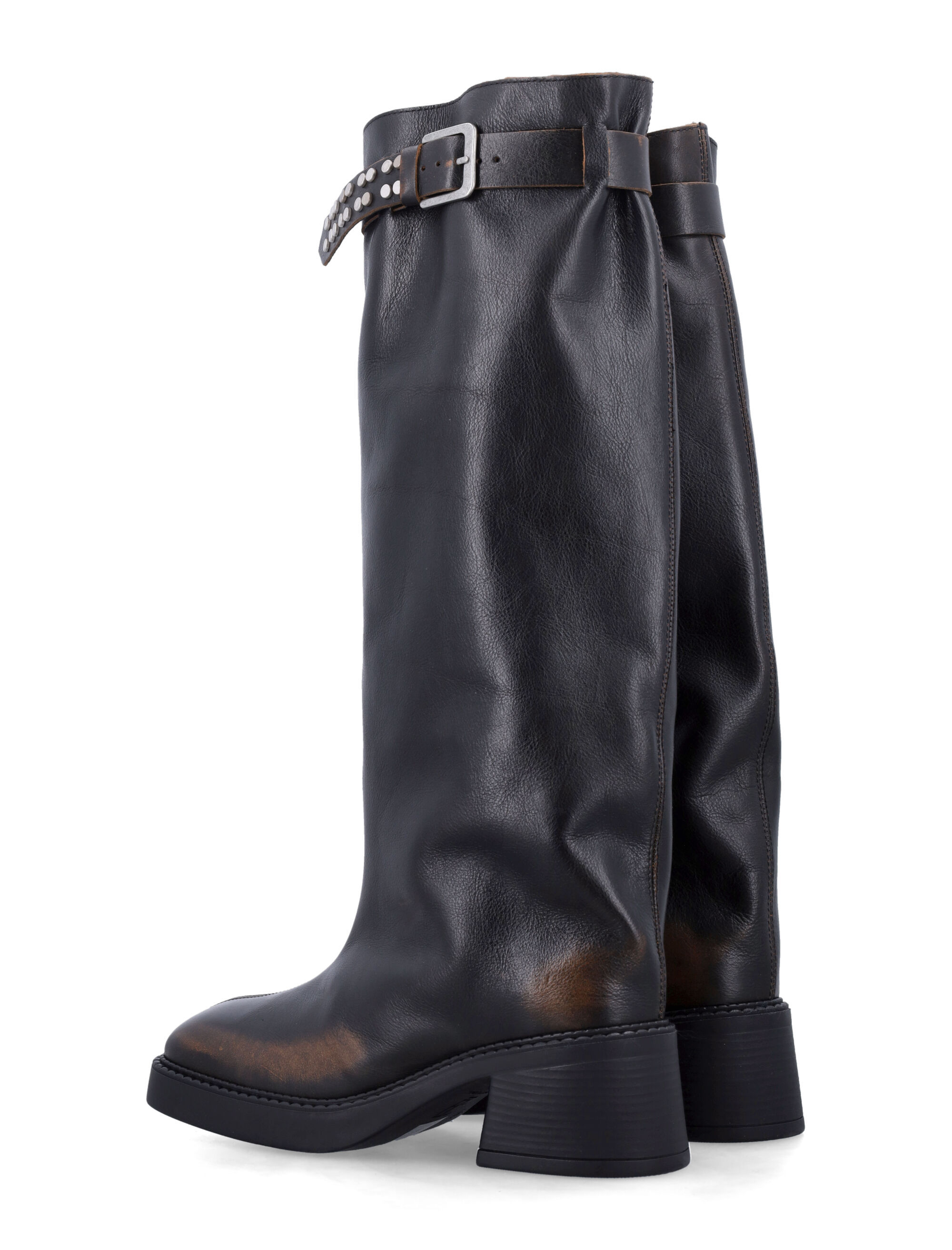 Miista Buckle-fastening Studded Boots In Brown