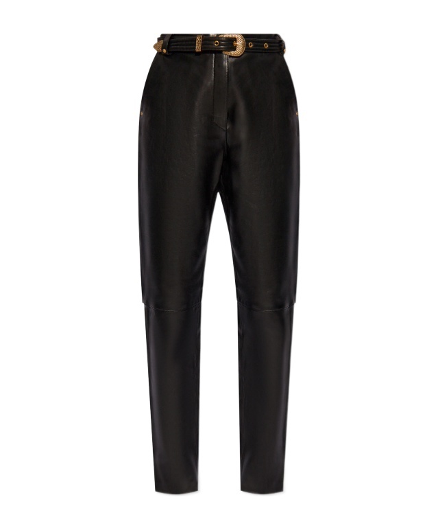 Balmain High Waist Tapered Leg Leather Pants In Black