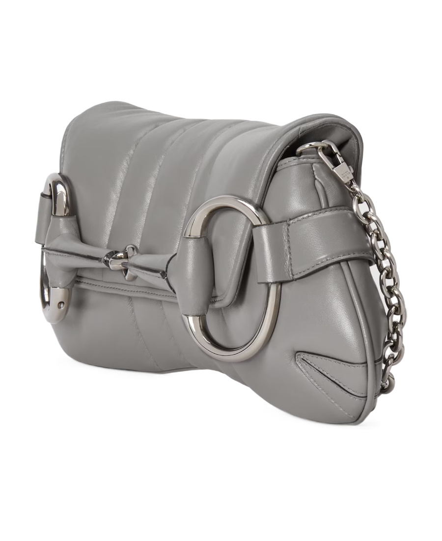 Gucci Medium Horsebit Chain Quilted Bag In Gray