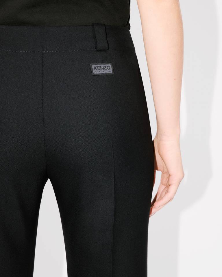 Kenzo Logo-appliqué Wool Cropped Trousers In Black