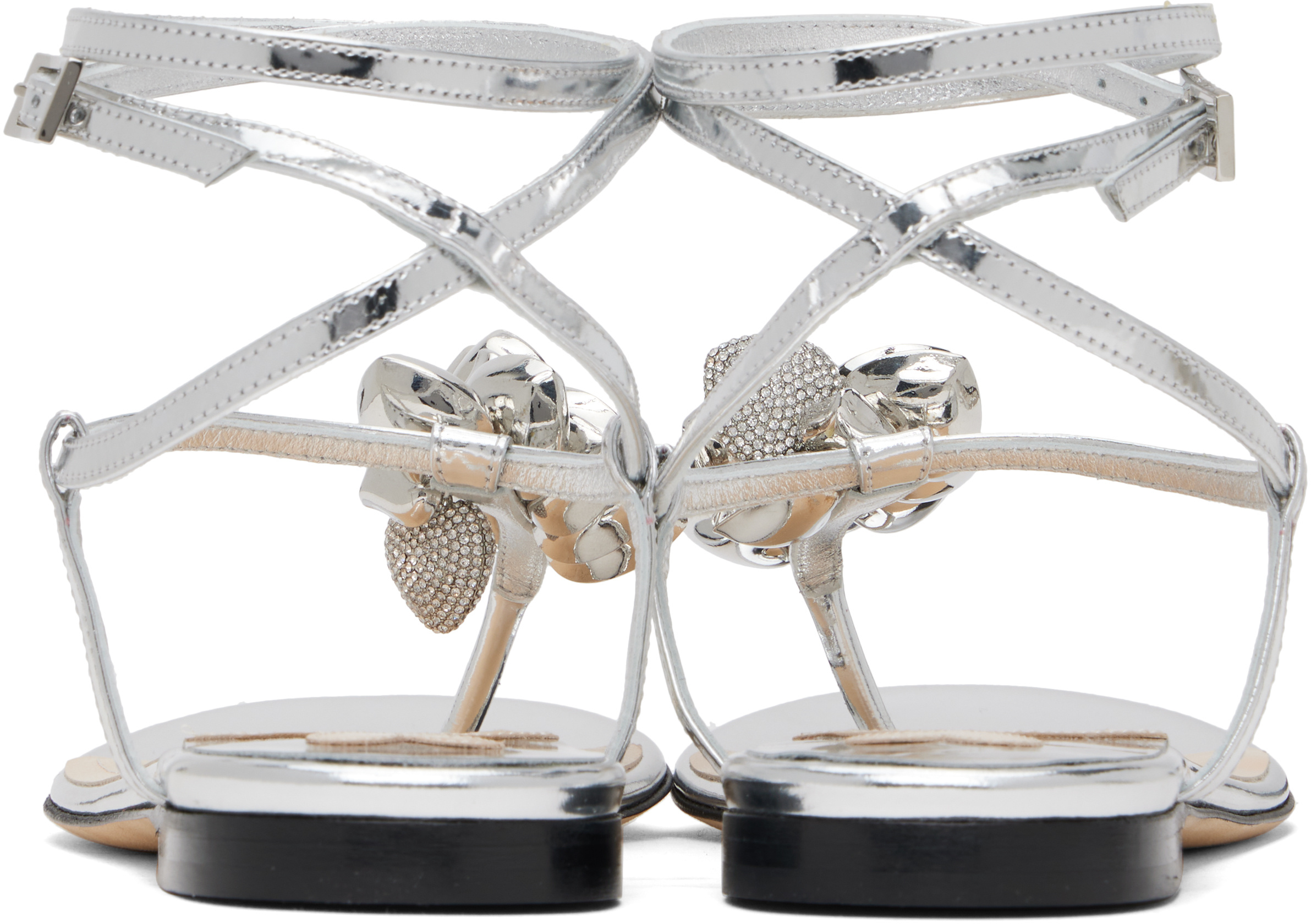 Machmach Puffy Heart Mirror Leather Flip Flops In Silver