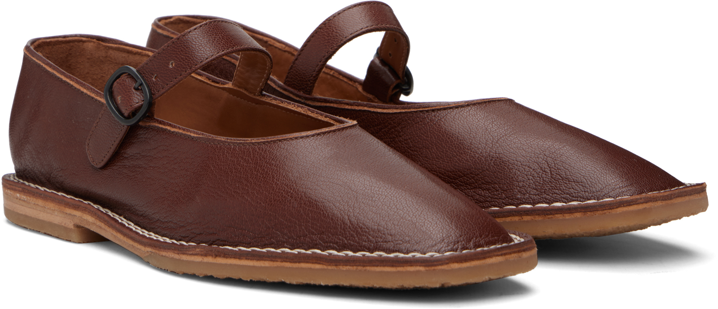 Hereu Brava Buckle-strap Leather Flat Pumps In Brown