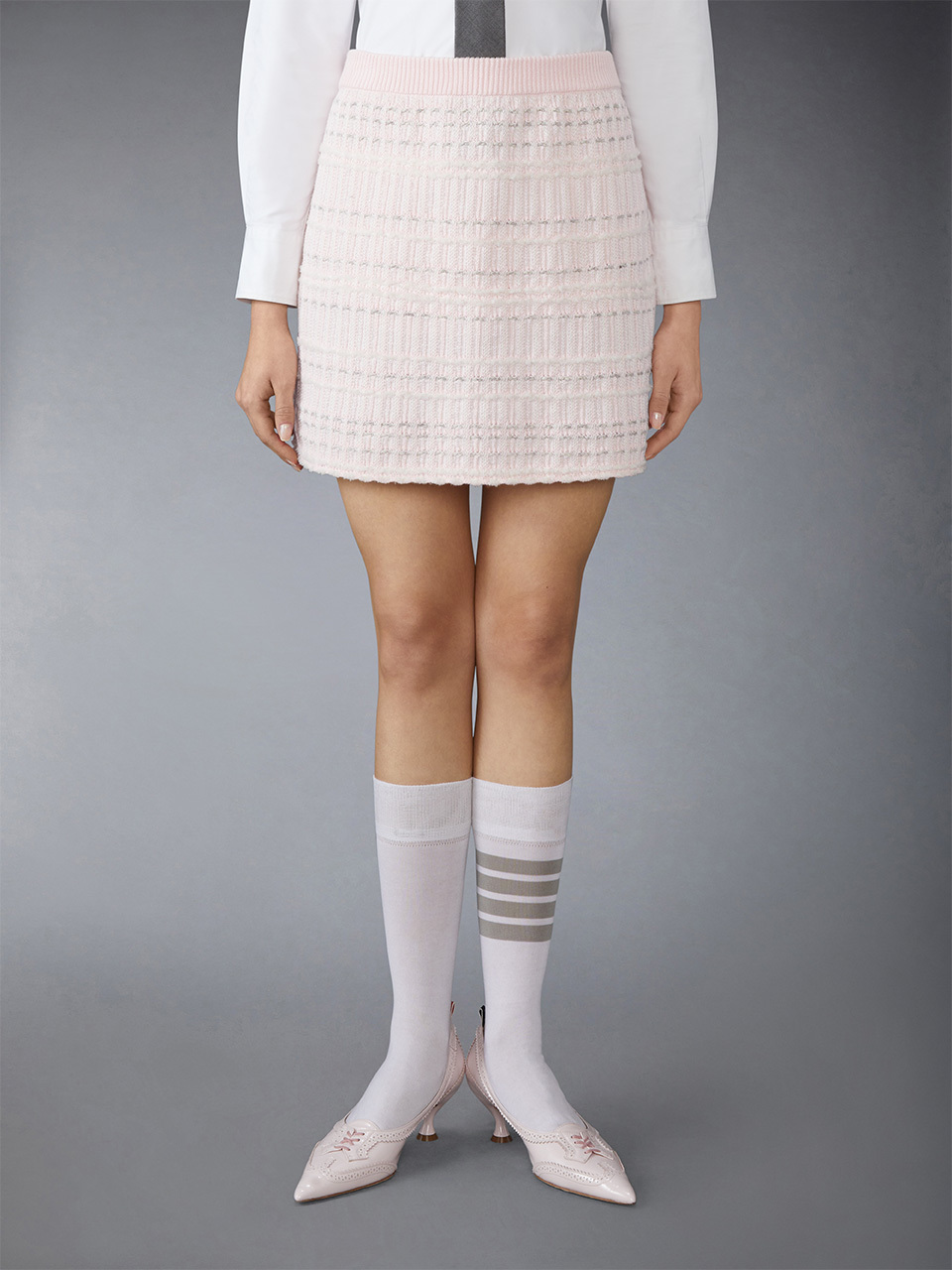 Thom Browne Seersucker Knit Tweed Jacquard Mini Skirt In Pink