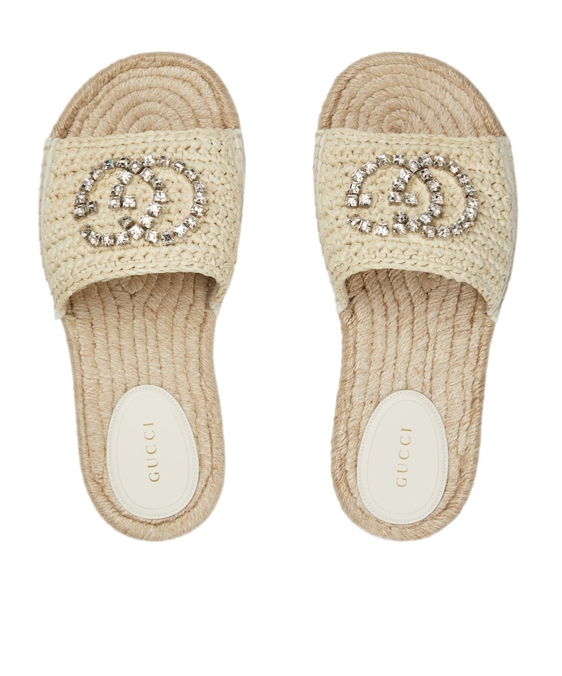 Gucci Interlocking G Espadrille Slides In Nude
