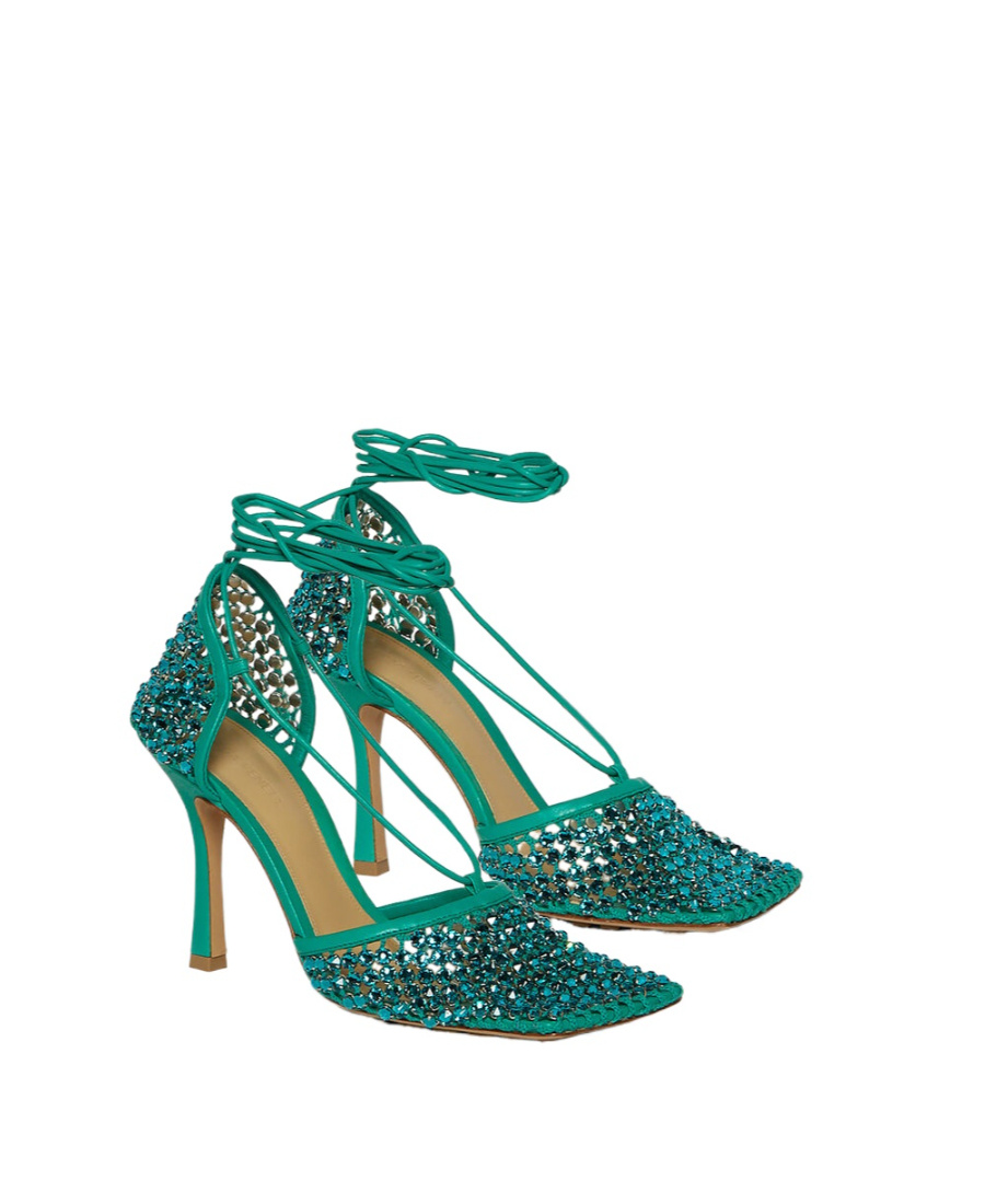 Bottega Veneta Elastic Strap Sandals With High Heels In Green