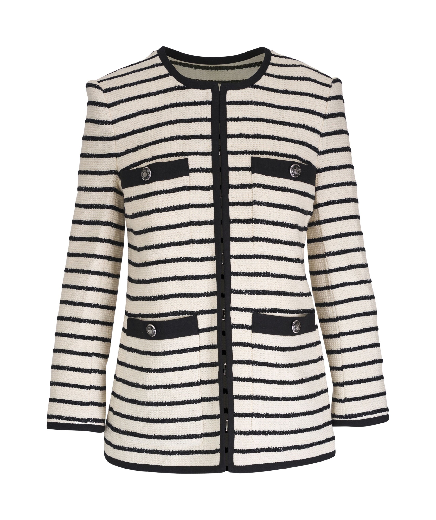 Veronica Beard Foster Striped Cotton-blend Tweed Jacket In White