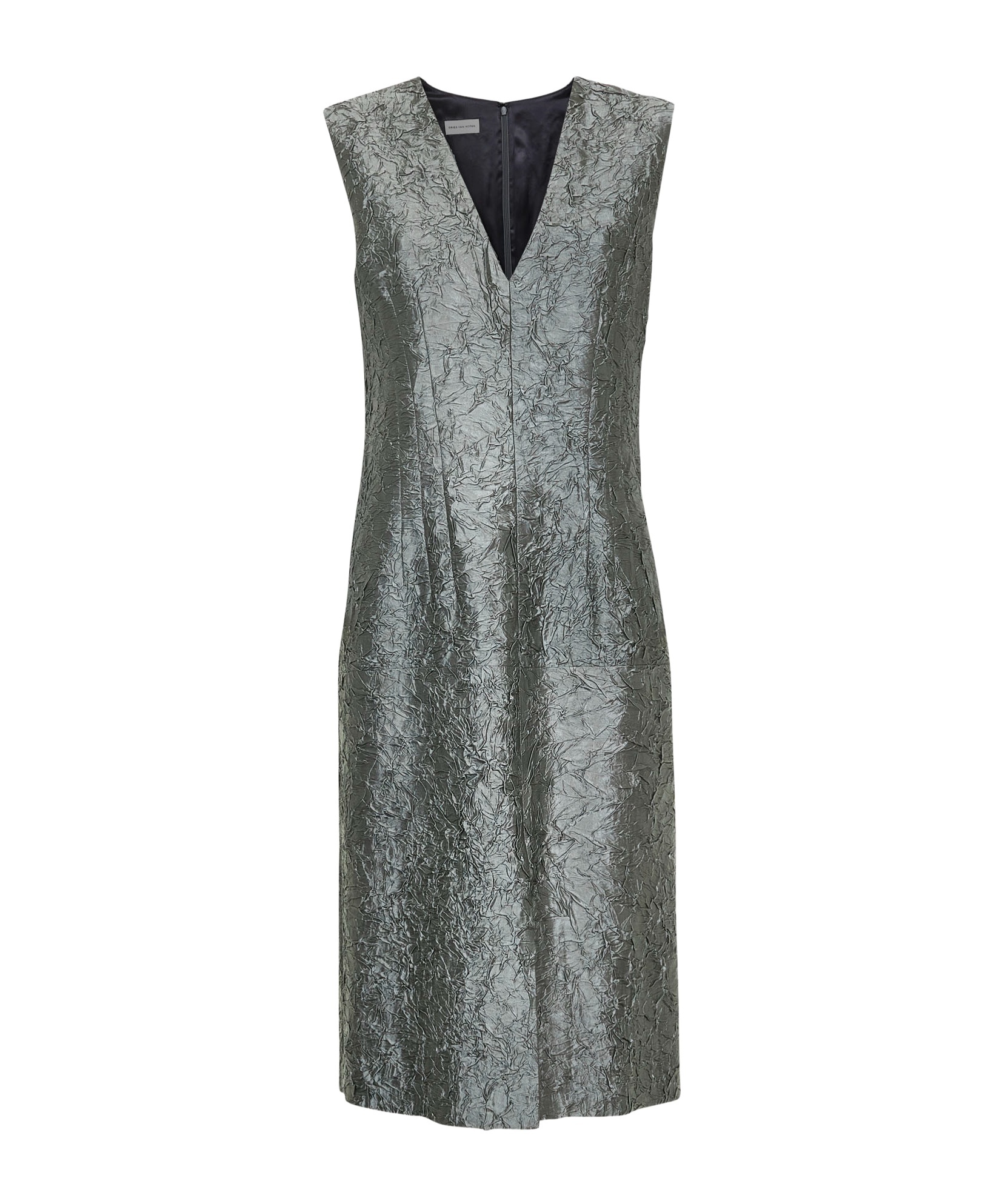 Dries Van Noten Women Green Crushed Viscose Cotton Blend Midi Sheath Dress In Gray