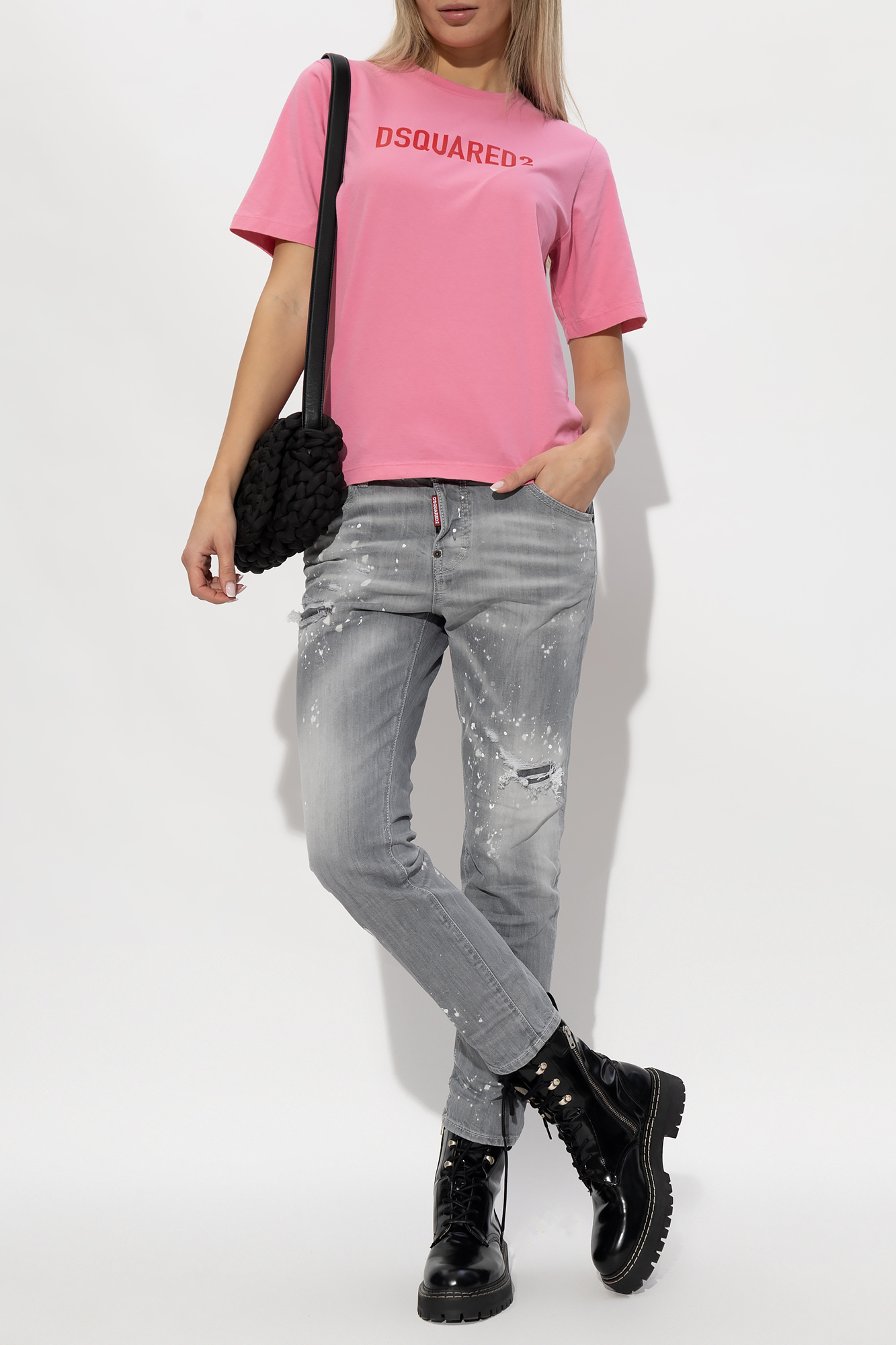 Dsquared2 Paint-splatter Ripped Jeans In Gray