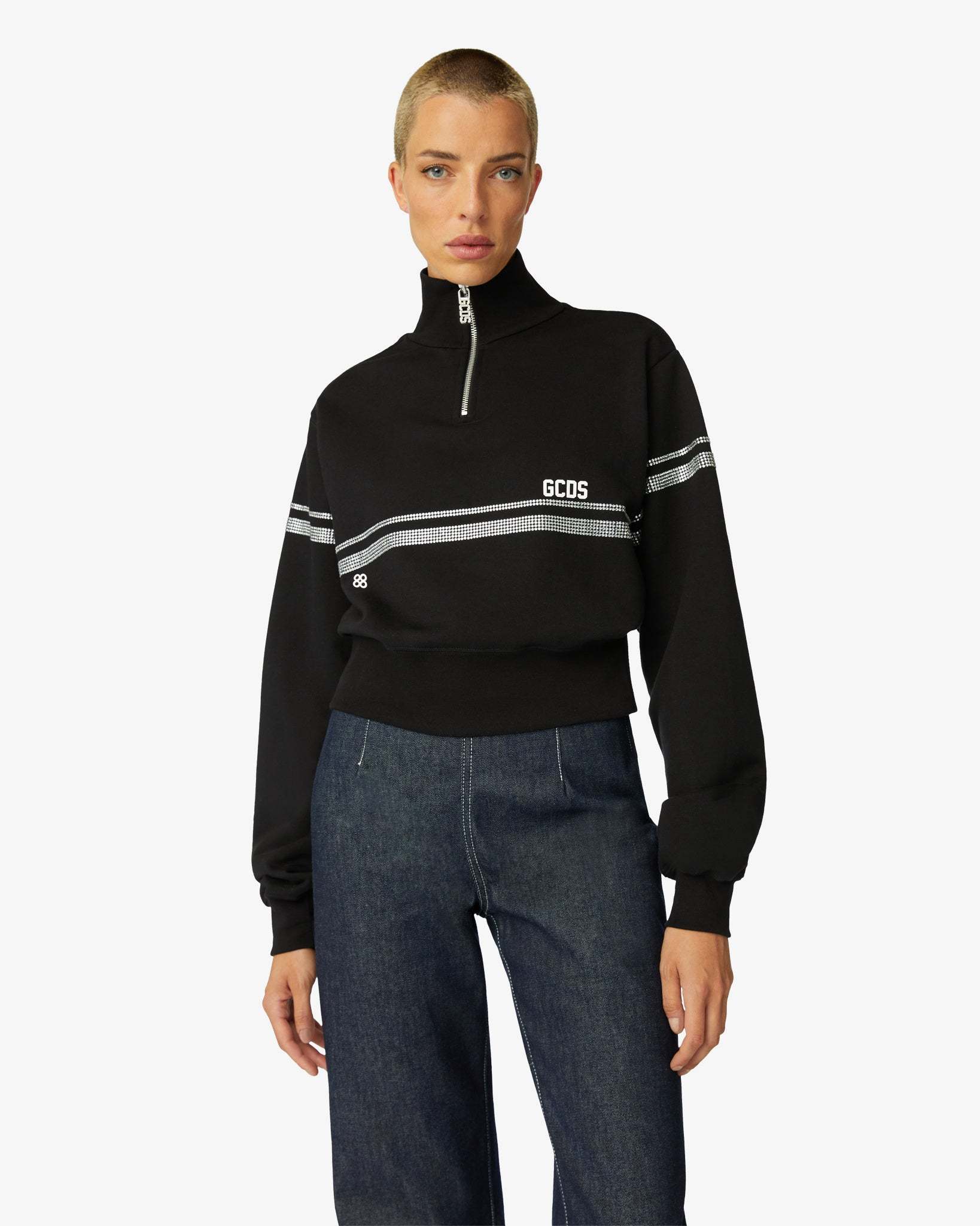Gcds Logo-print Crystal-embellished Sweatshirt In Black