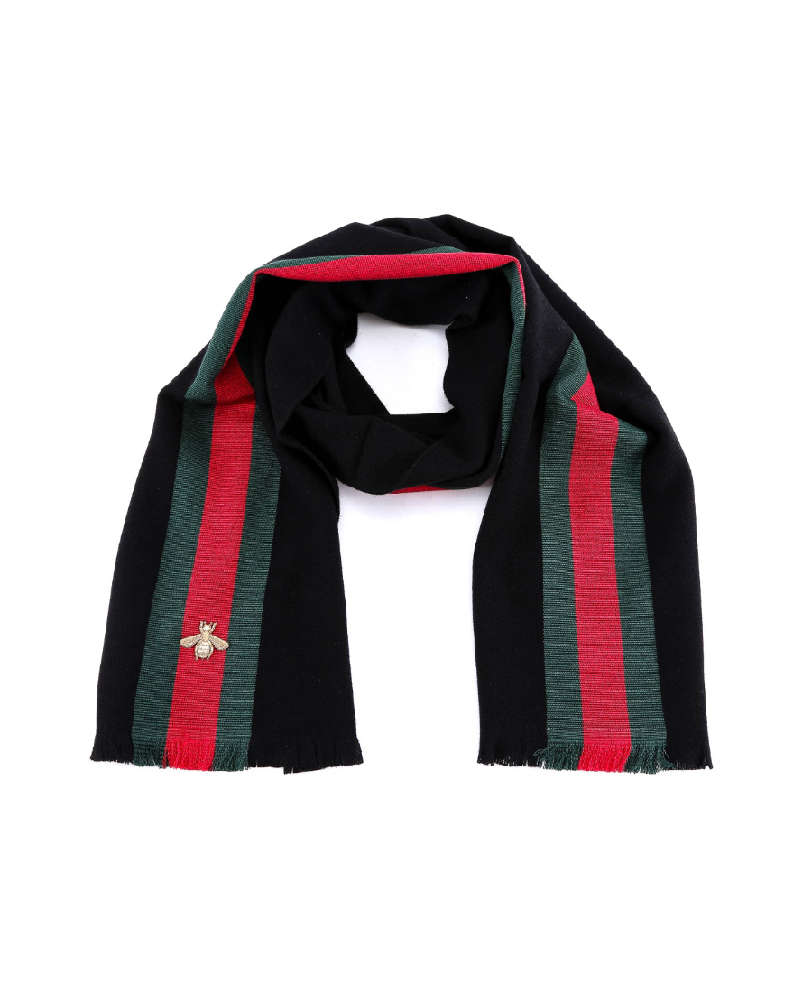 Gucci Wool Cashmere Scarf With Web In Black