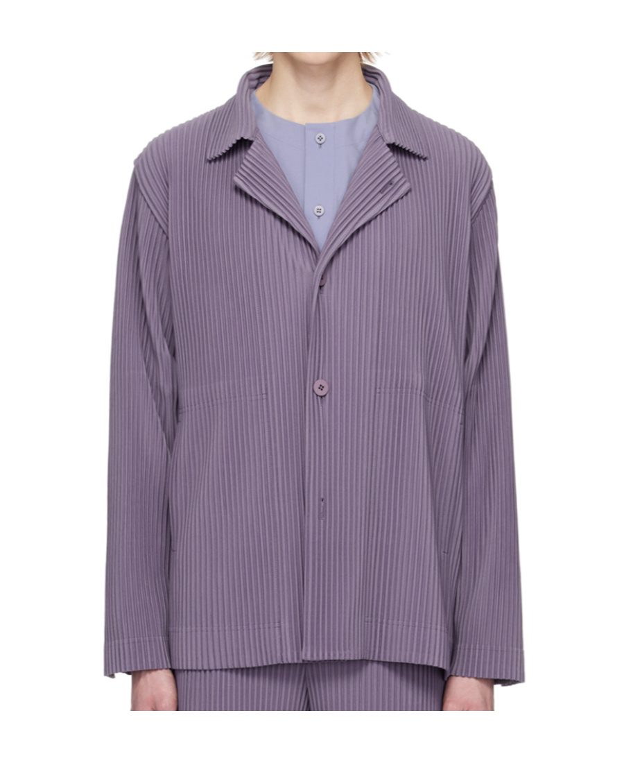 Issey Miyake Fully-pleated Long-sleeved Shirt Jacket In Gray