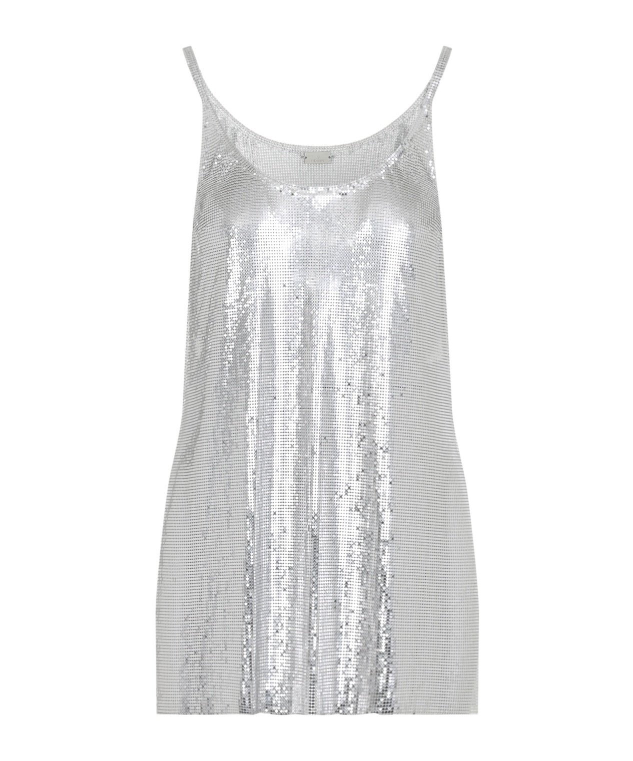Rabanne Metallic Sleeveless Top With Spaghetti Straps And Chainmail In Tech Fabric Woman In White