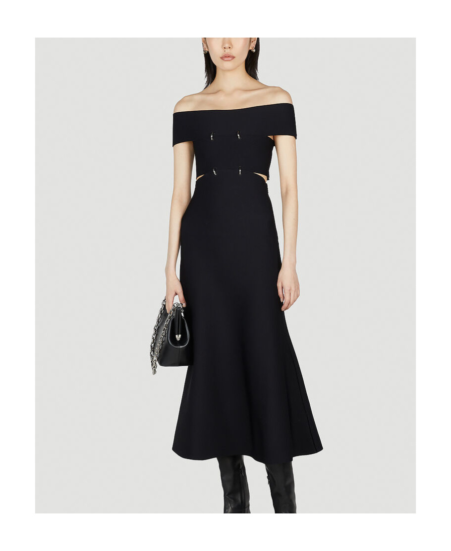 Alexander Mcqueen Off-shoulder Flared Midi Dress In Black