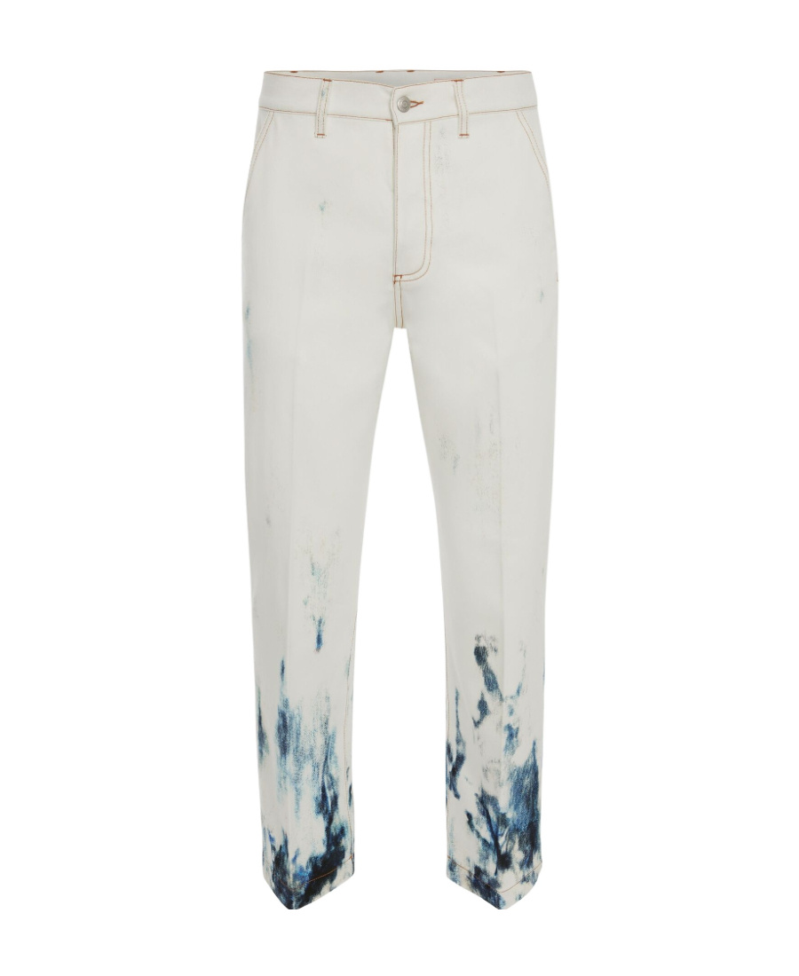 Alexander Mcqueen Print Hem Straight Jeans In White