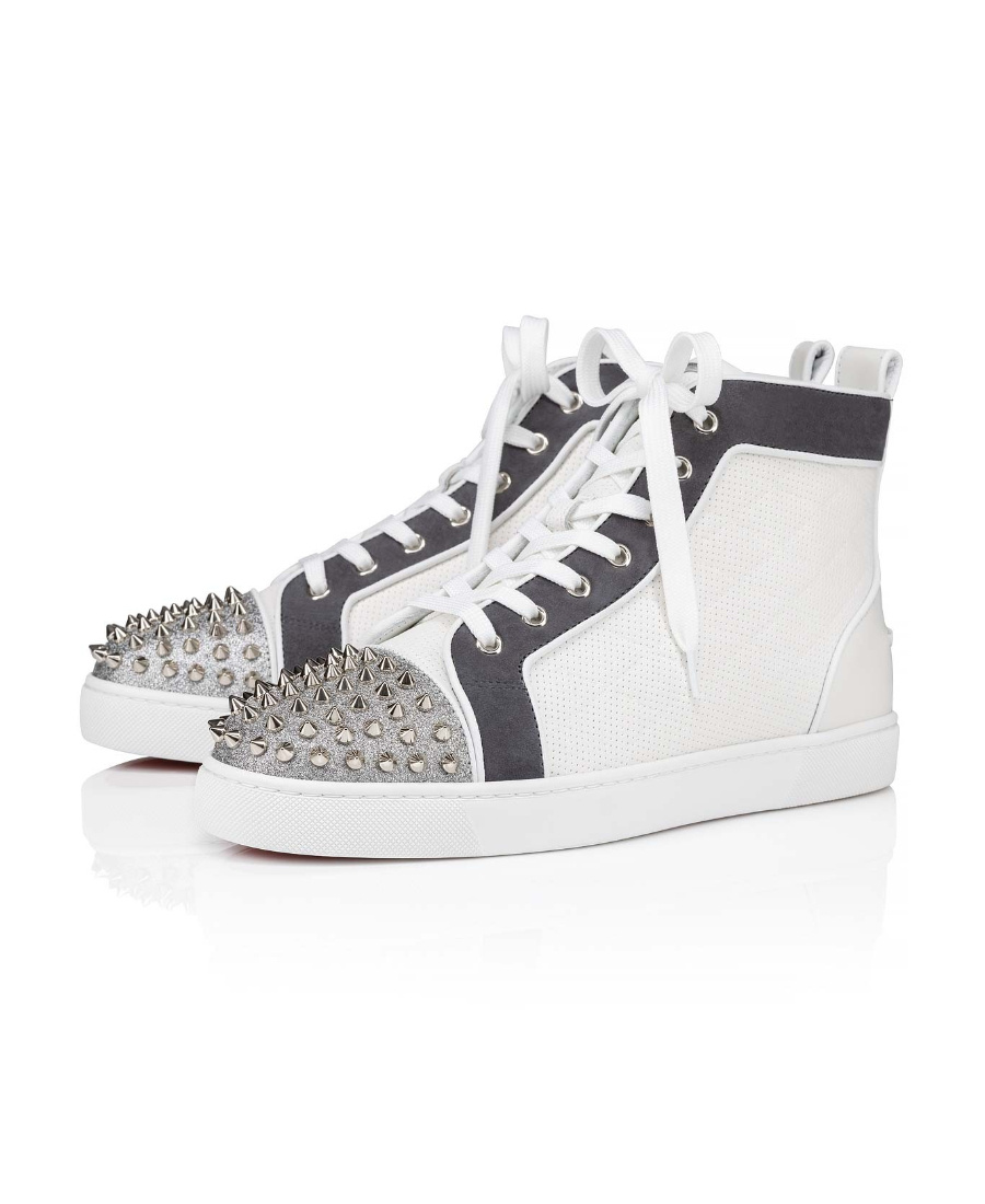 Christian Louboutin Lou Spikes High-top Leather Sneakers In White