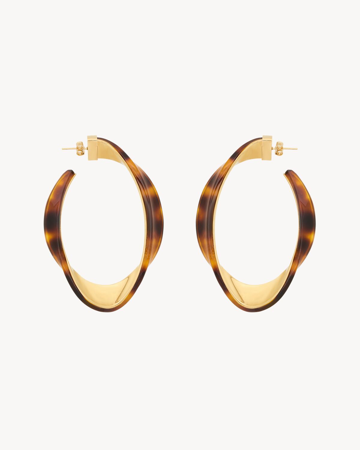 Saint Laurent Twisted Tortoiseshell Hoop Earrings In Resin In Gold