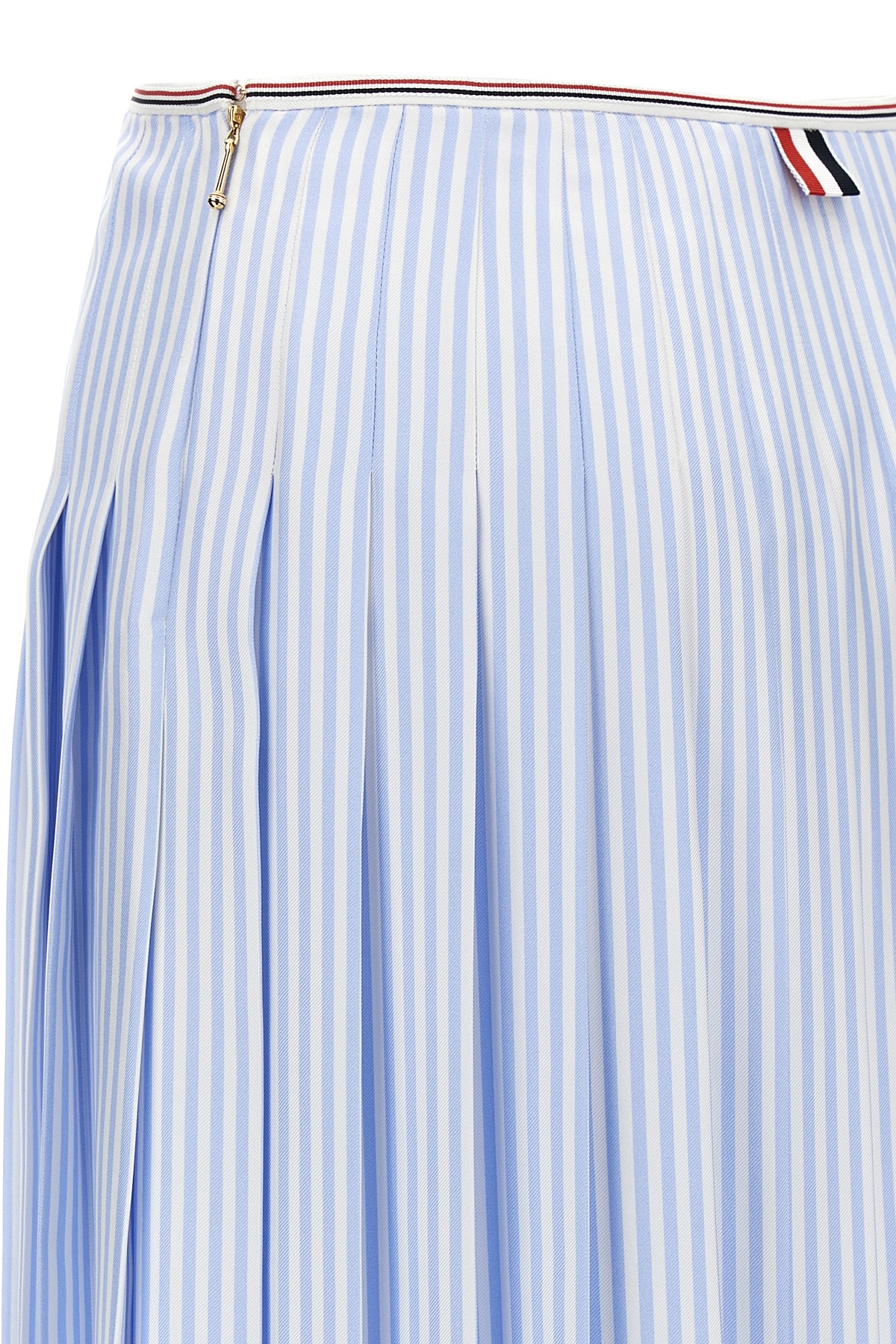 Thom Browne Awning Striped Poplin Funmix Pleated Skirt In Blue
