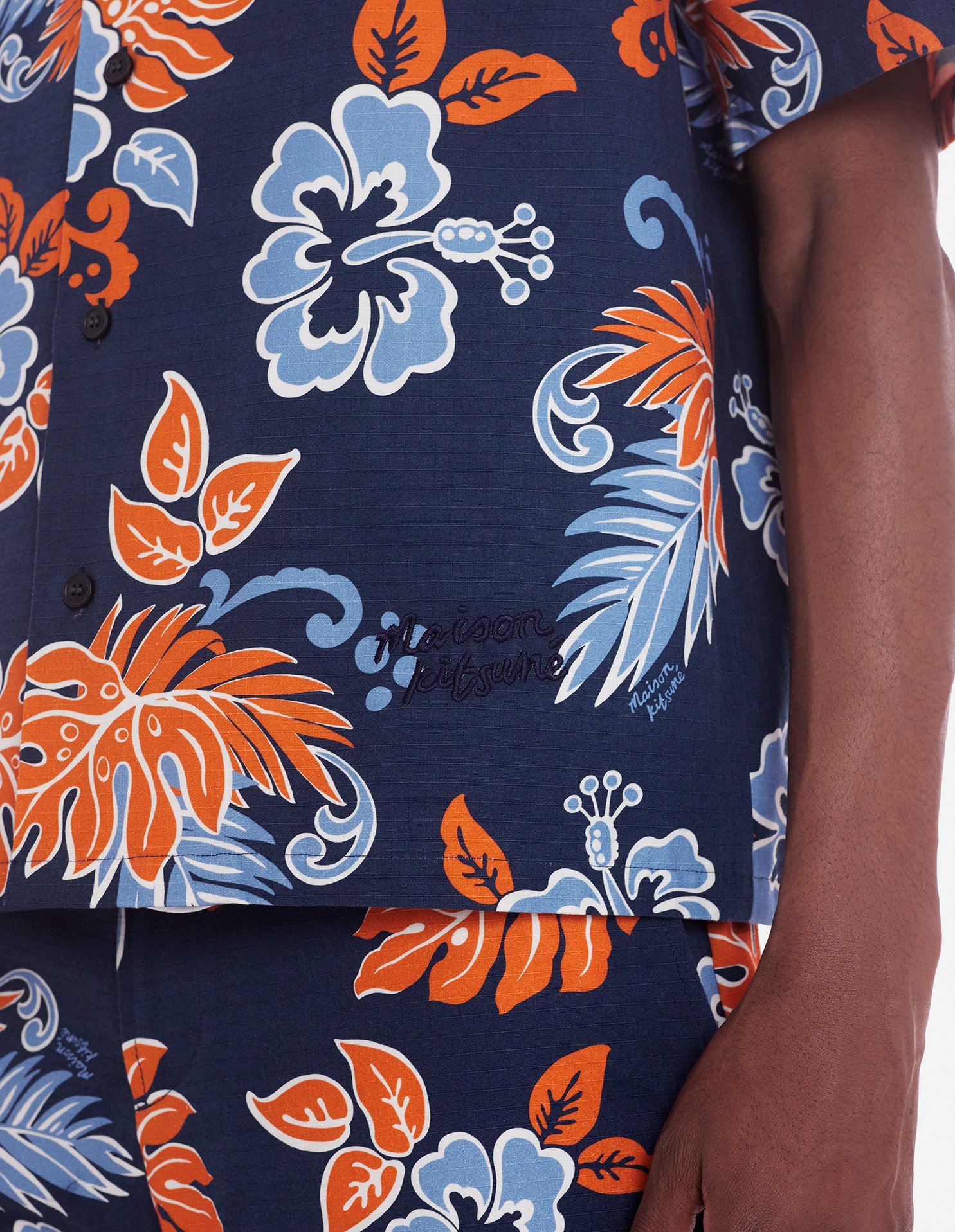 Maison Kitsuné Floral-print Ripstop Shirt In Blue