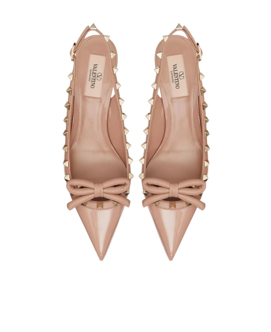 Shop Valentino Rockstud Bow Slingback Patent Leather Pump 60mm In Nude
