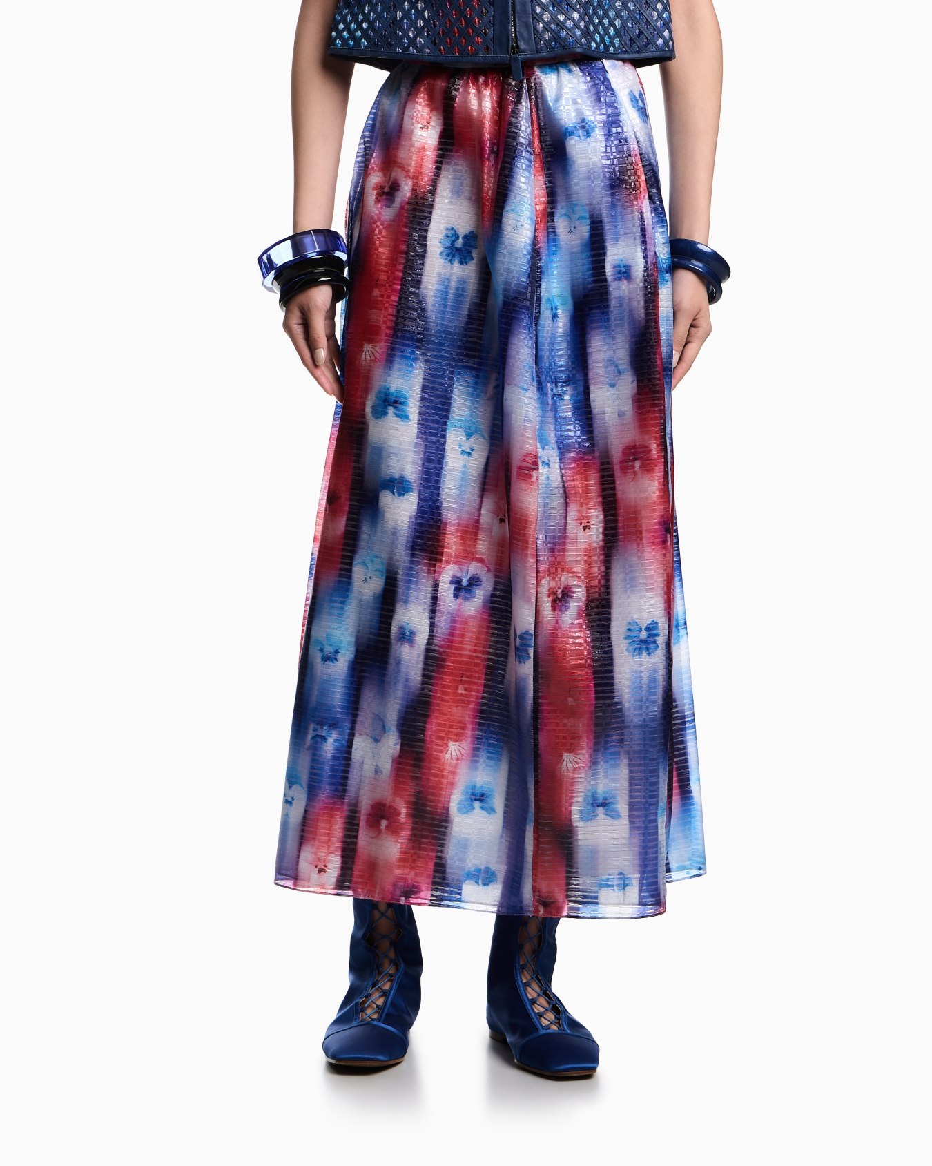 Emporio Armani Long Skirt In Fluid Technical Fabric With A Gradient Floral Pattern