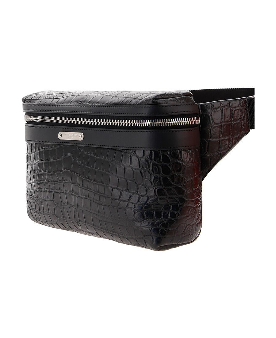 Saint Laurent Embossed Crocodile Effect Belt Bag In Black
