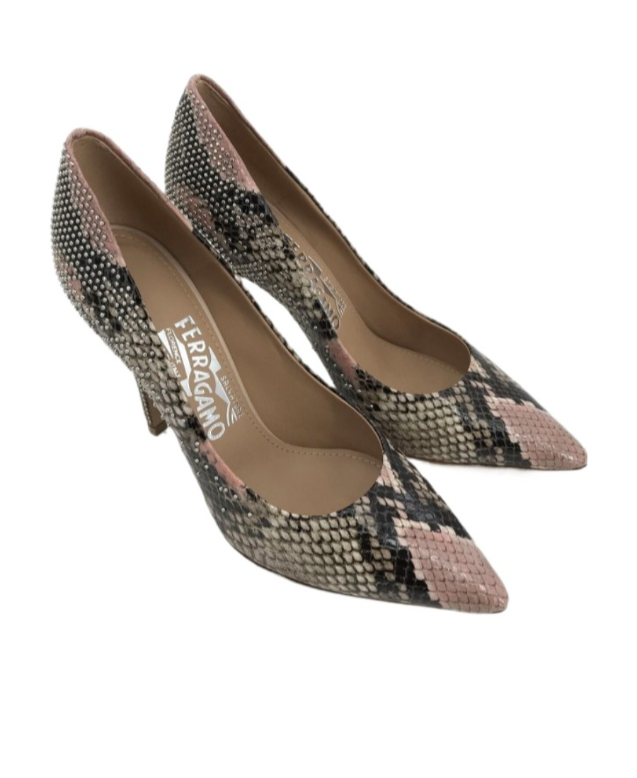 Ferragamo Logo Details High Heels In Brown