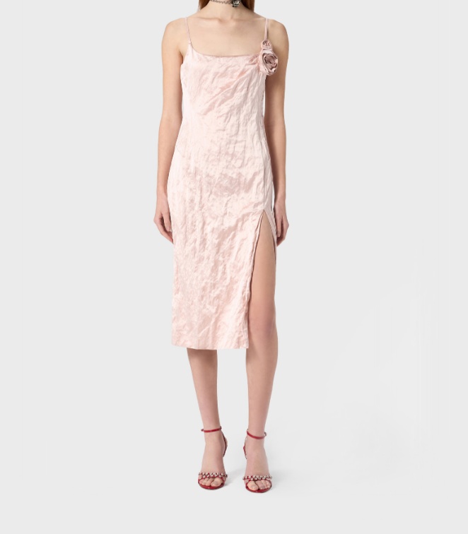 Blumarine Midikleid In Knitteroptik Mit 3d-rosen In Pink
