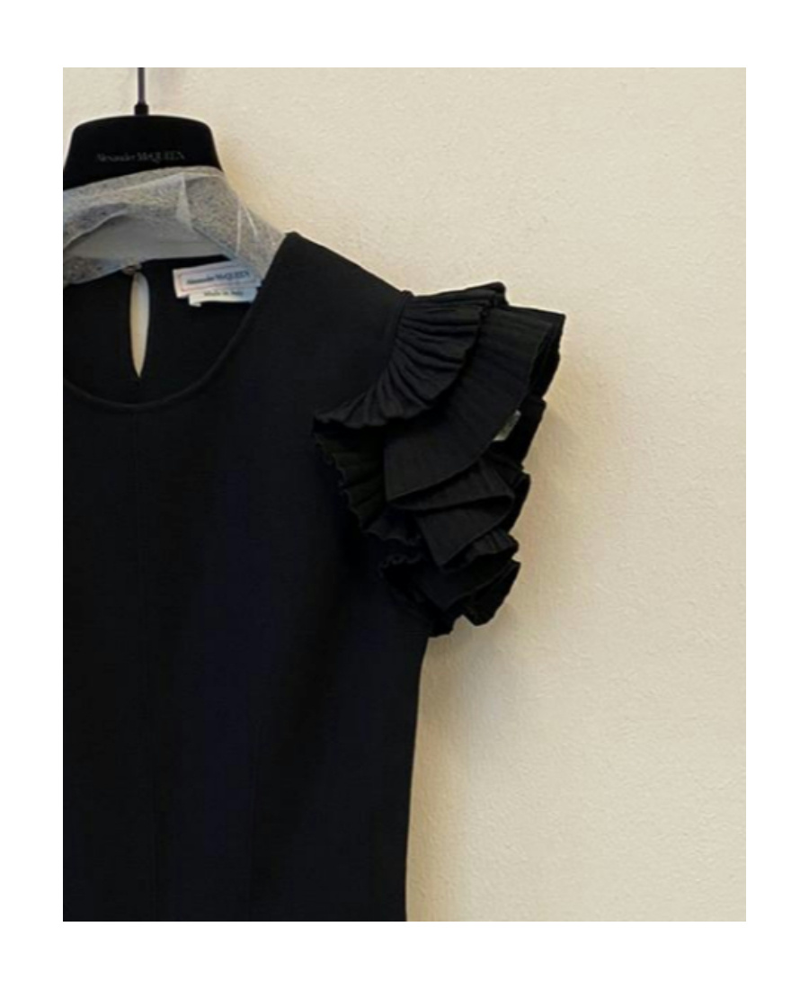 Alexander Mcqueen Ruffled Sleeve Mini Dress In Black
