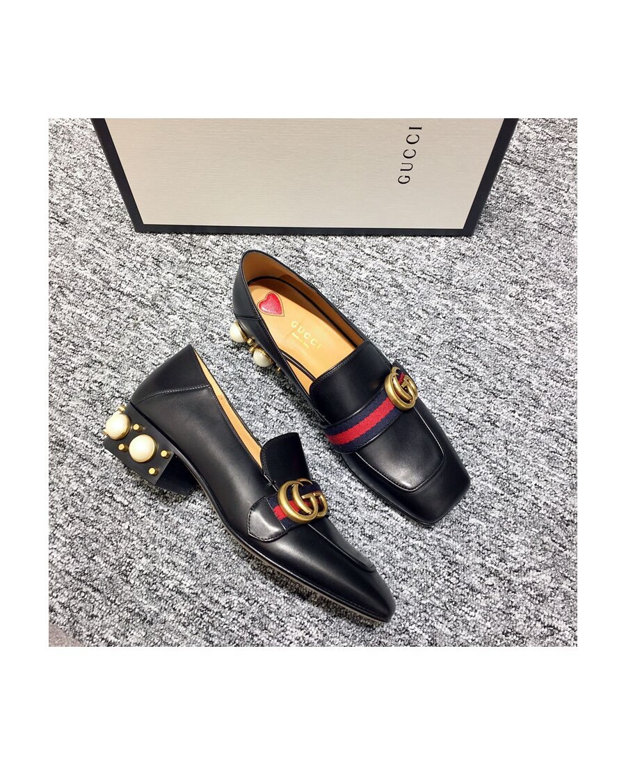 Gucci Mid-heel Leather Loafer In Black