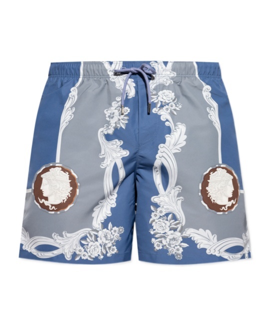 Versace Medusa Cameo Silk Bermuda Shorts In Blue