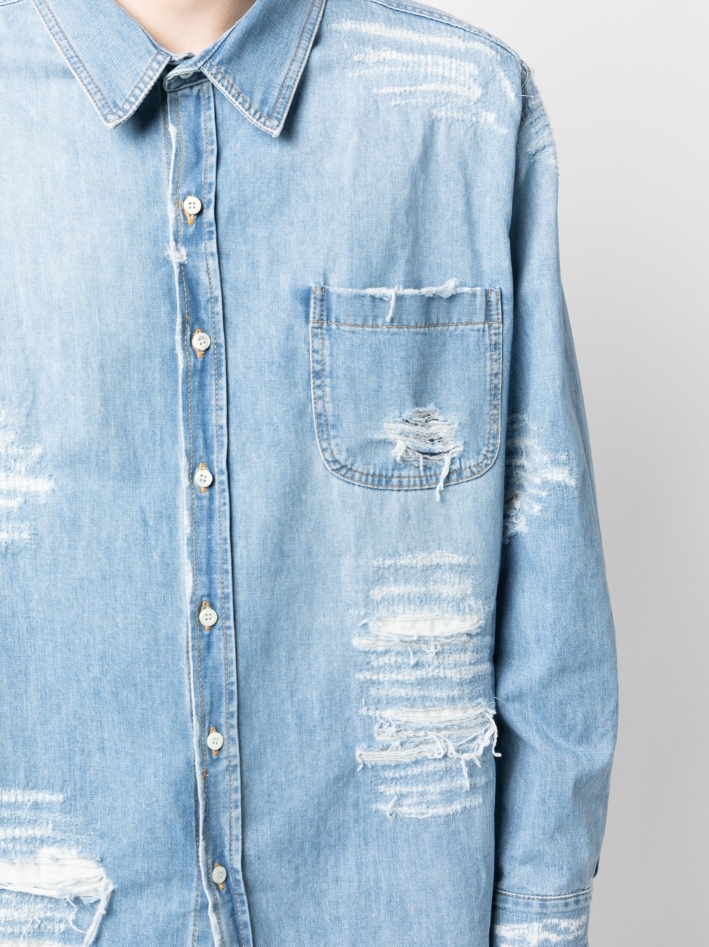 424 Distressed Denim Shirt In Blue