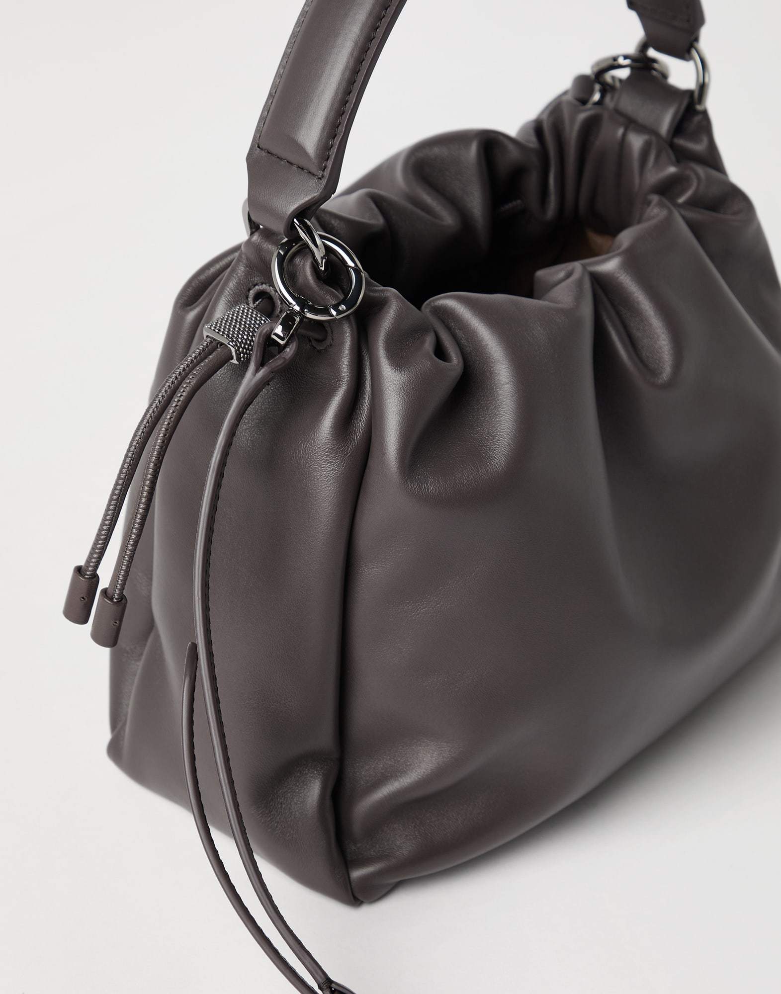 Brunello Cucinelli Small Soft Leather Mellow Bucket Bag In Brown
