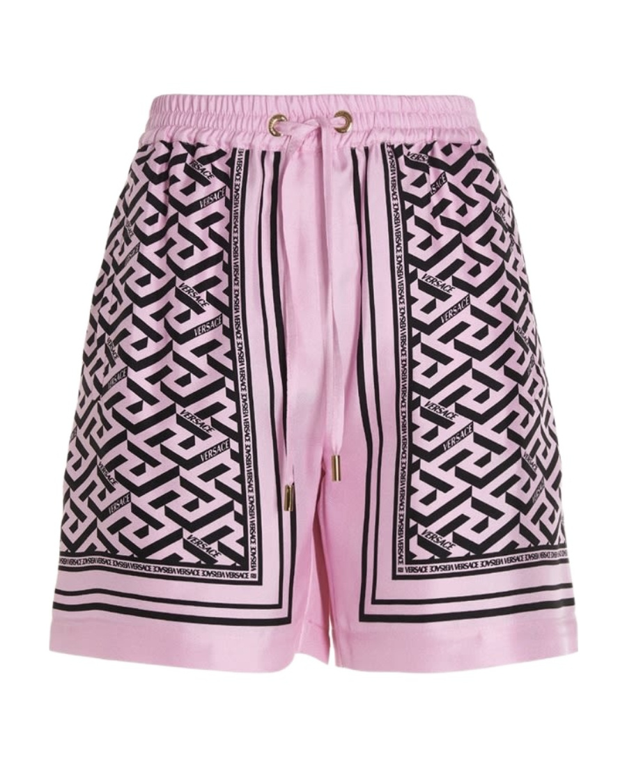 Versace La Greca Print Shorts In Pink