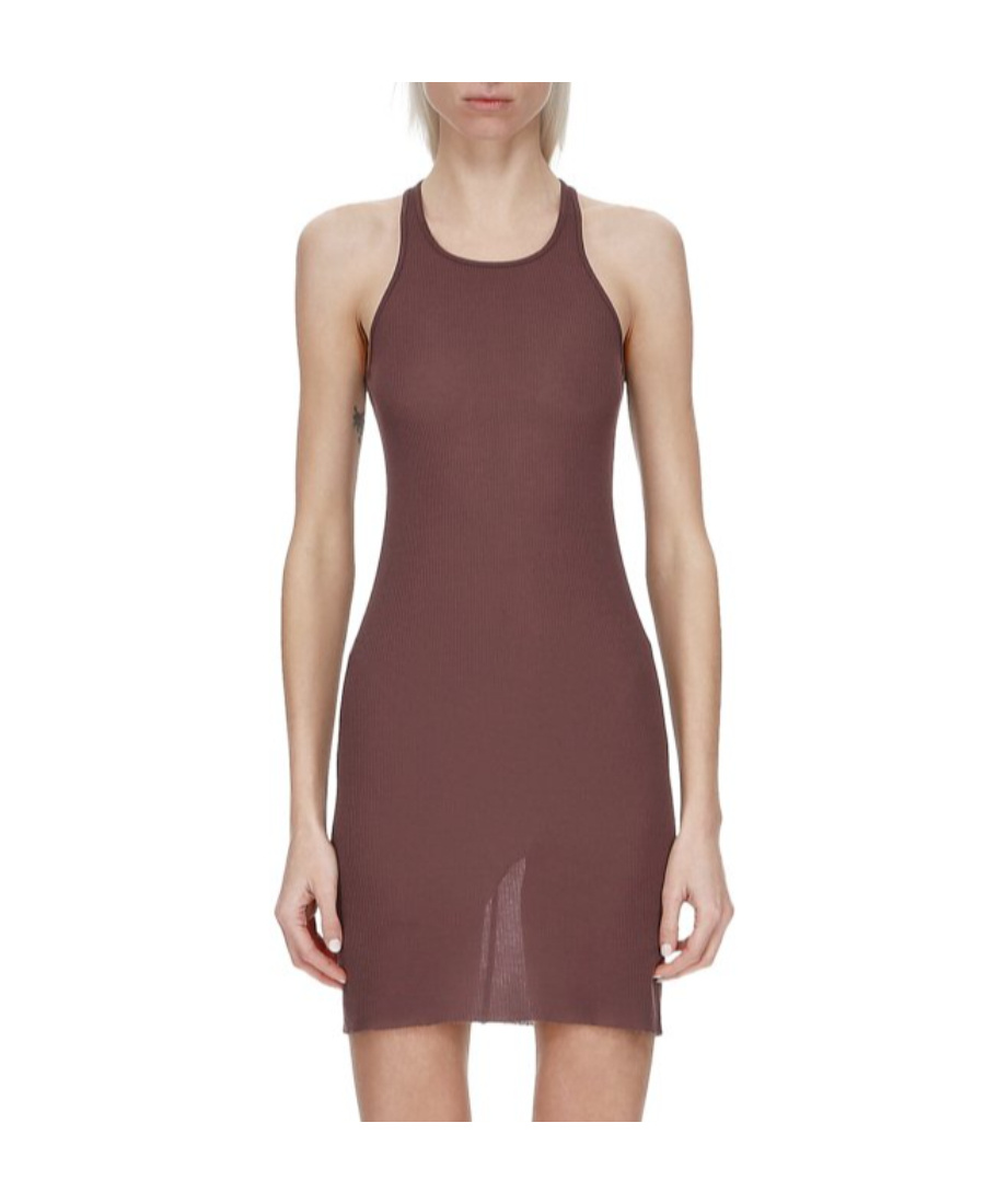 Rick Owens Sheer Ribbed Sleeveless Tank Dress In Red