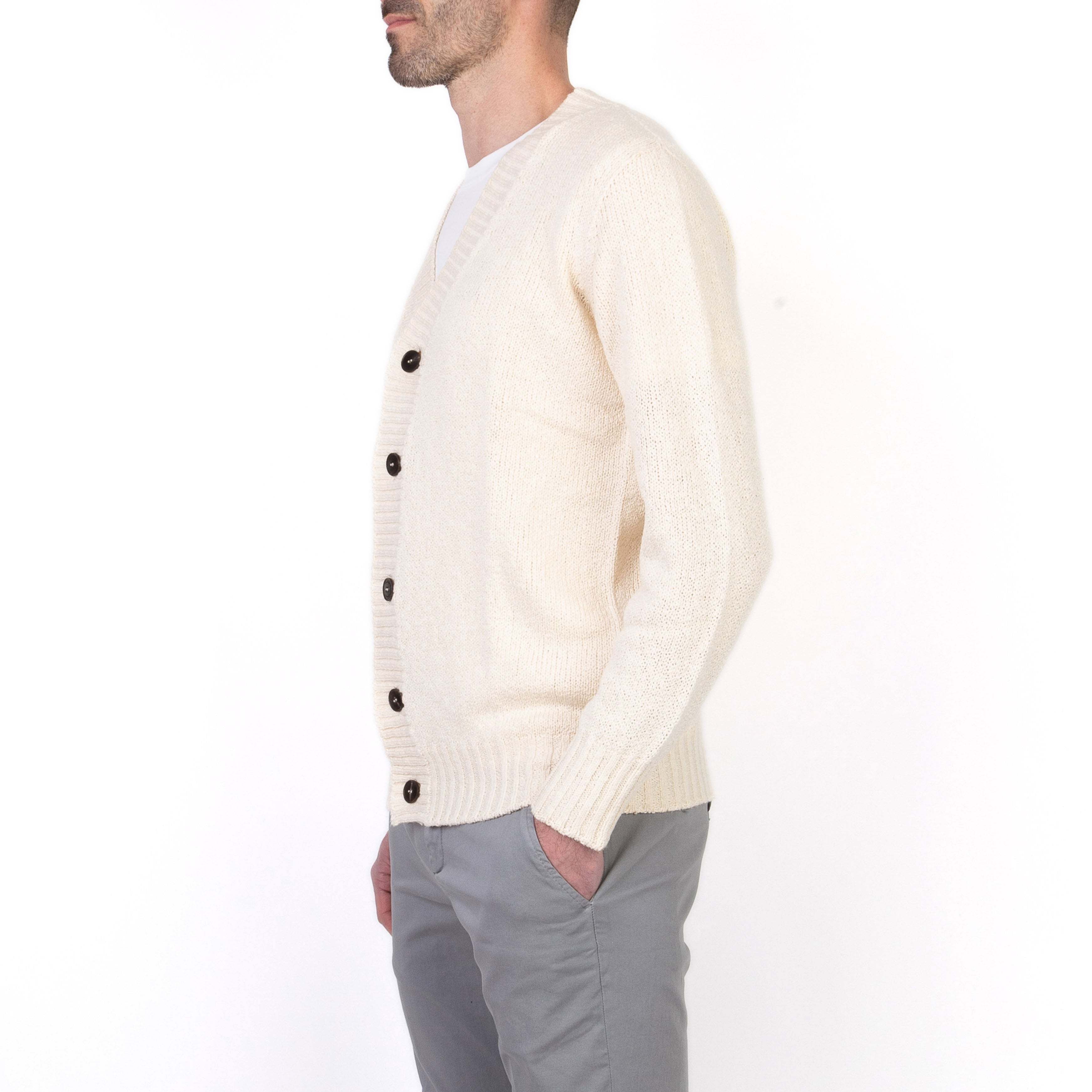 Drumohr Man Cardigan Cream Size 40 Lambswool In White